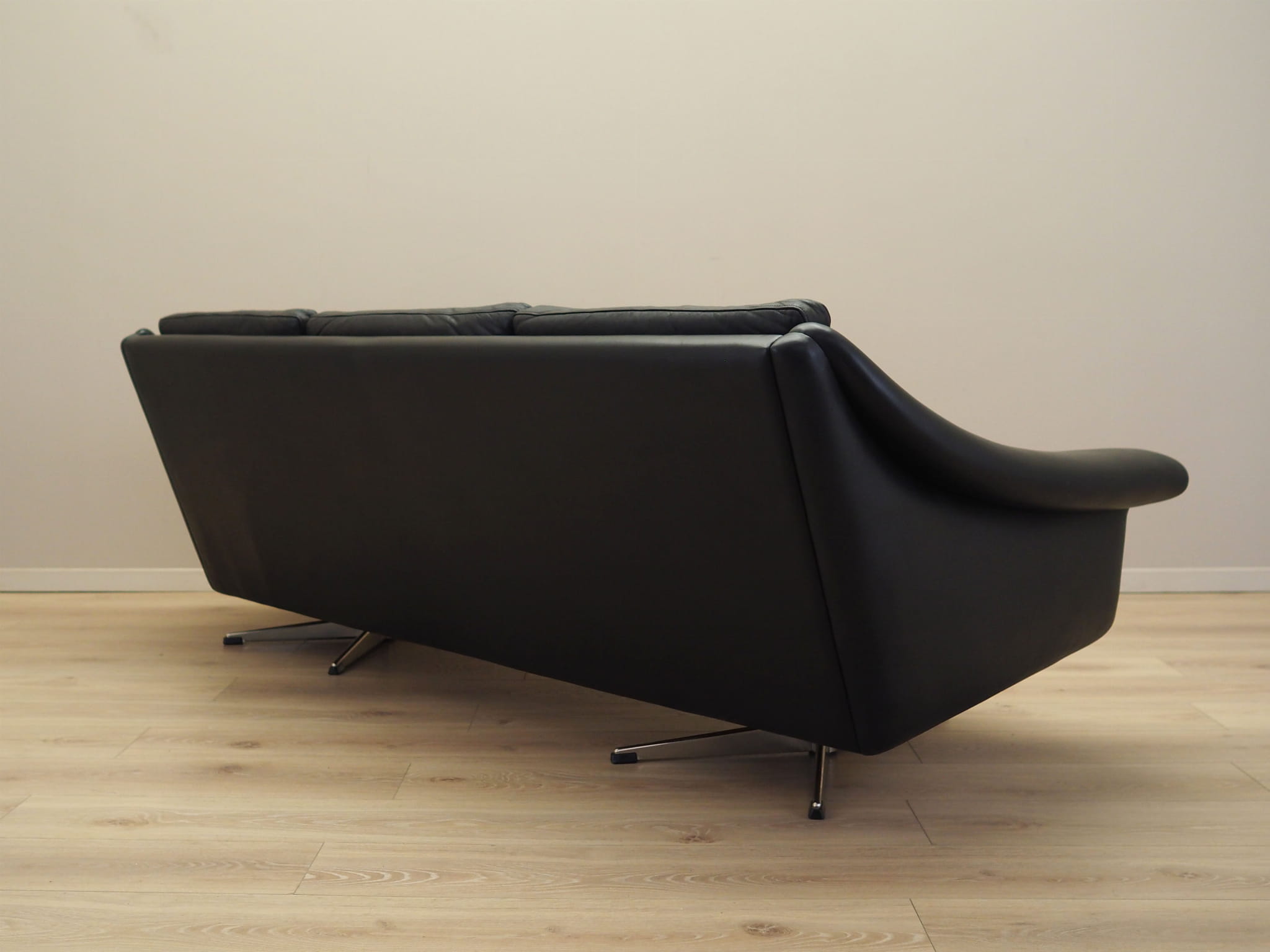 3-Sitzer Sofa Leder Schwarz 1960er Jahre