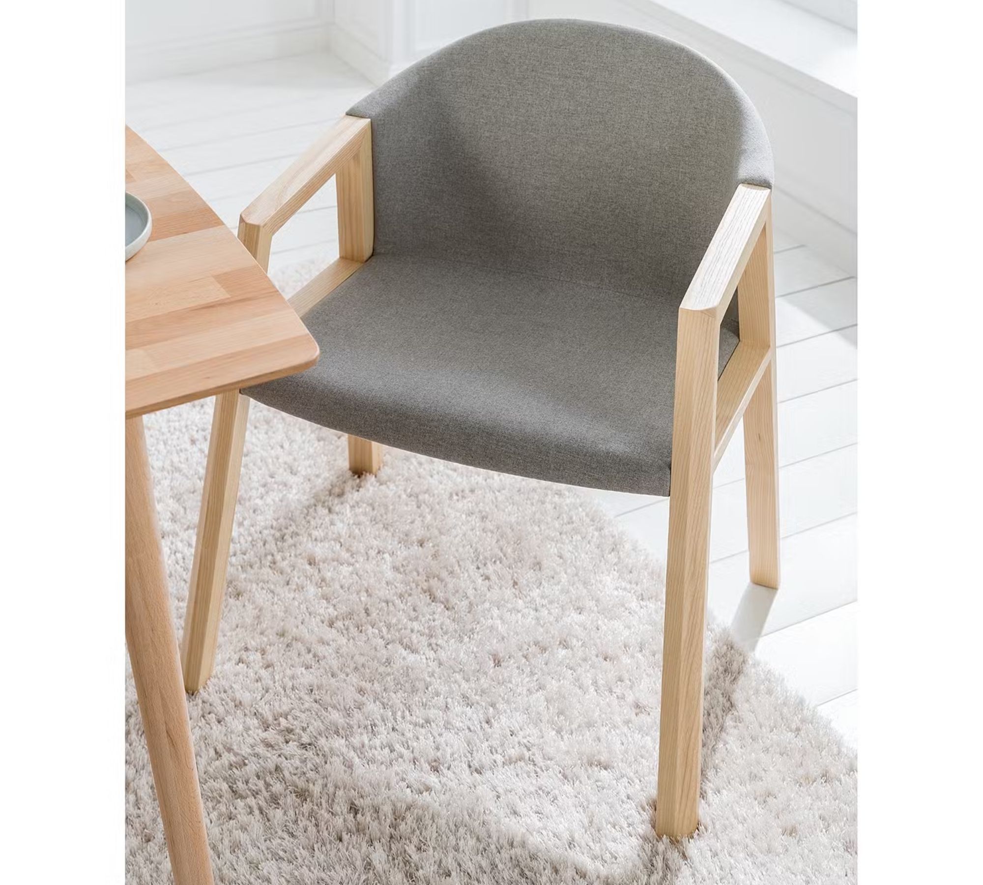 Armchair Woven Fabric Solid Ash Light Grey