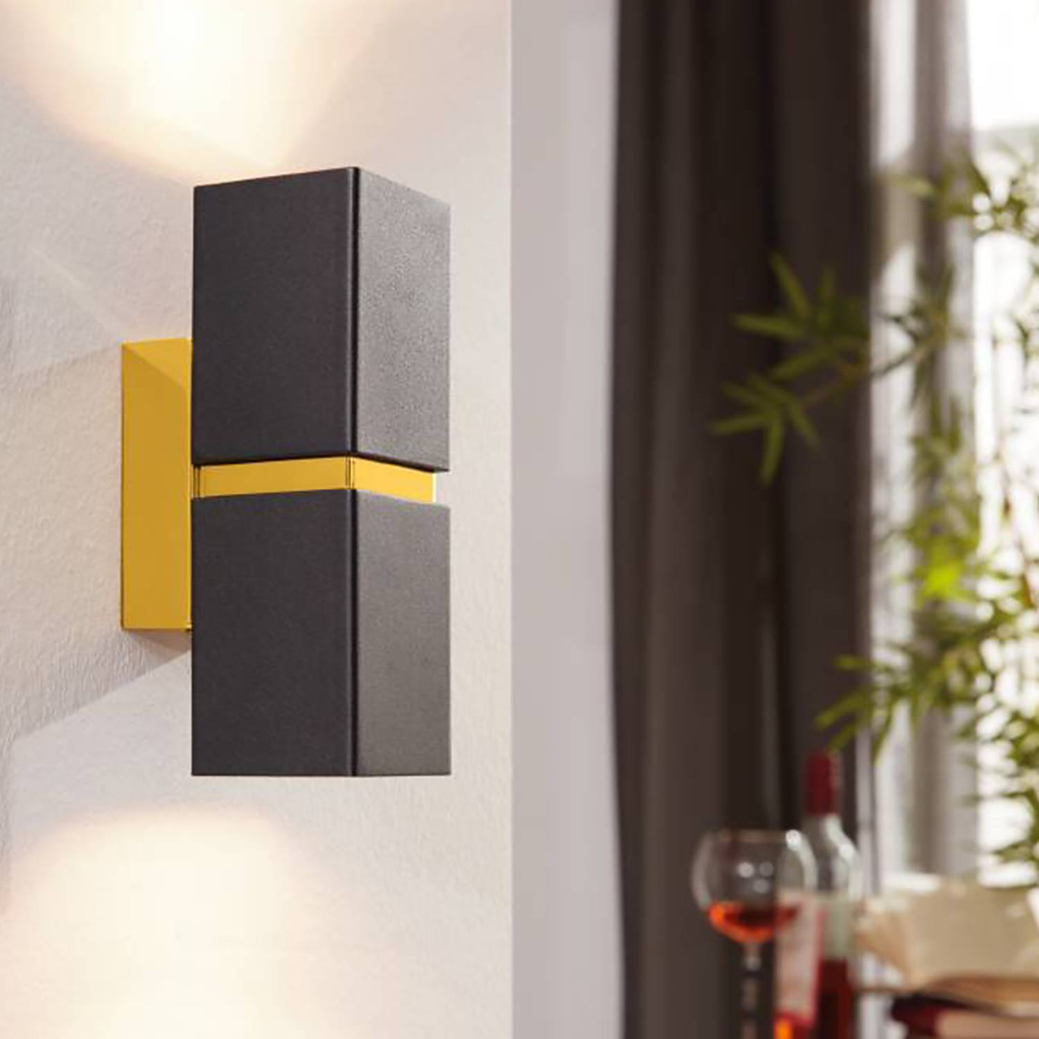 LED wall lamp Passa II Steel 2-flame Black / Gold