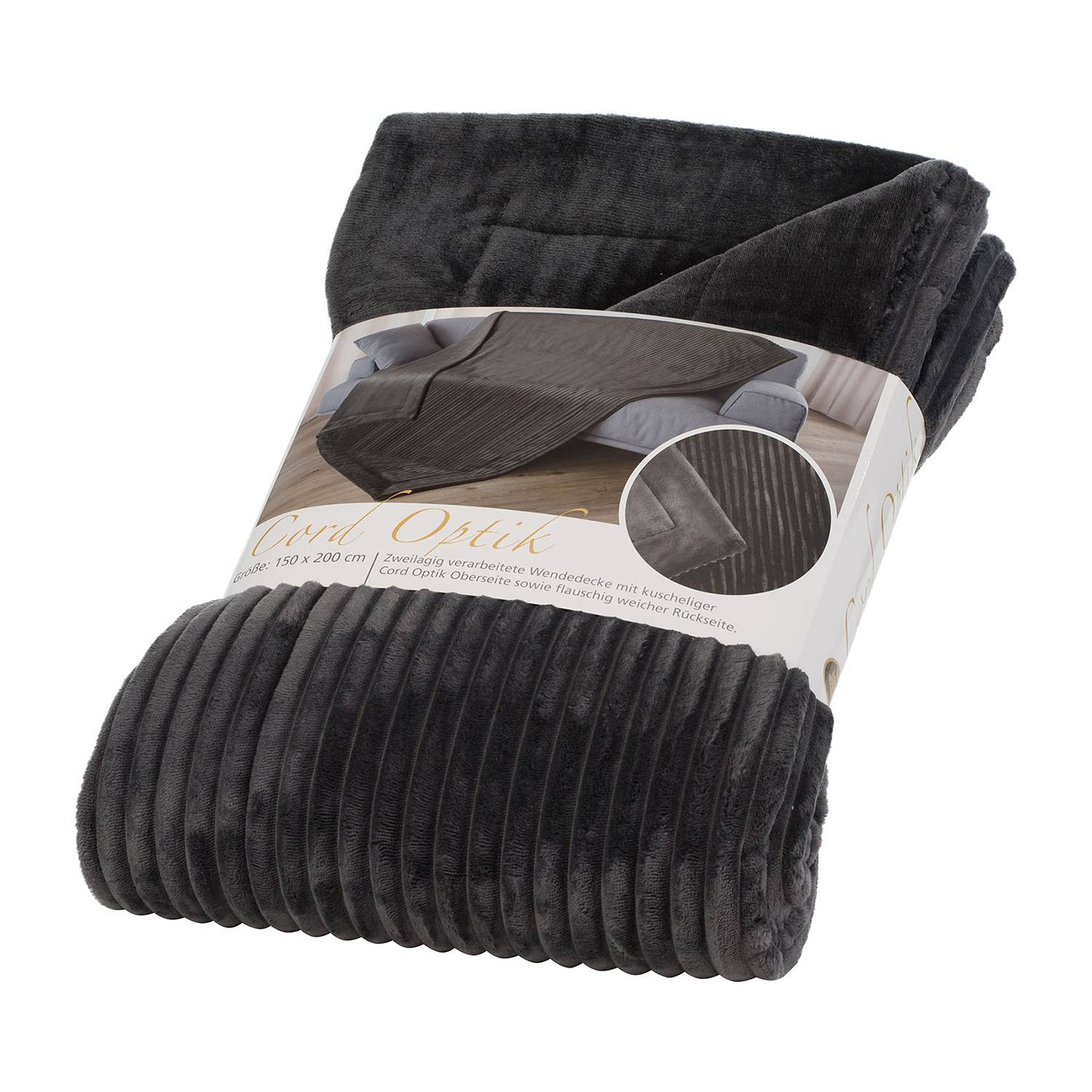 Plaid Cord Decke Webstoff Anthrazit