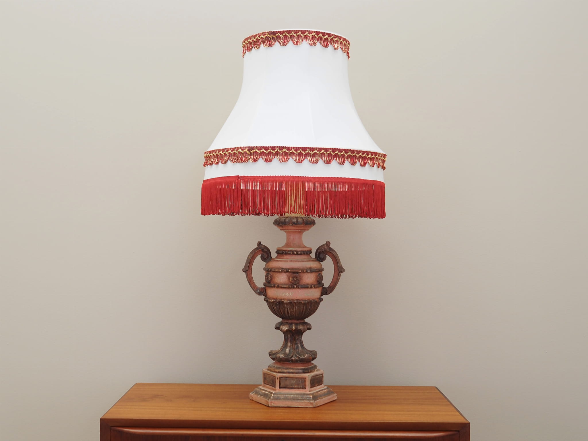 Vintage Tischlampe Keramik Textil Mehrfarbig 1970er Jahre