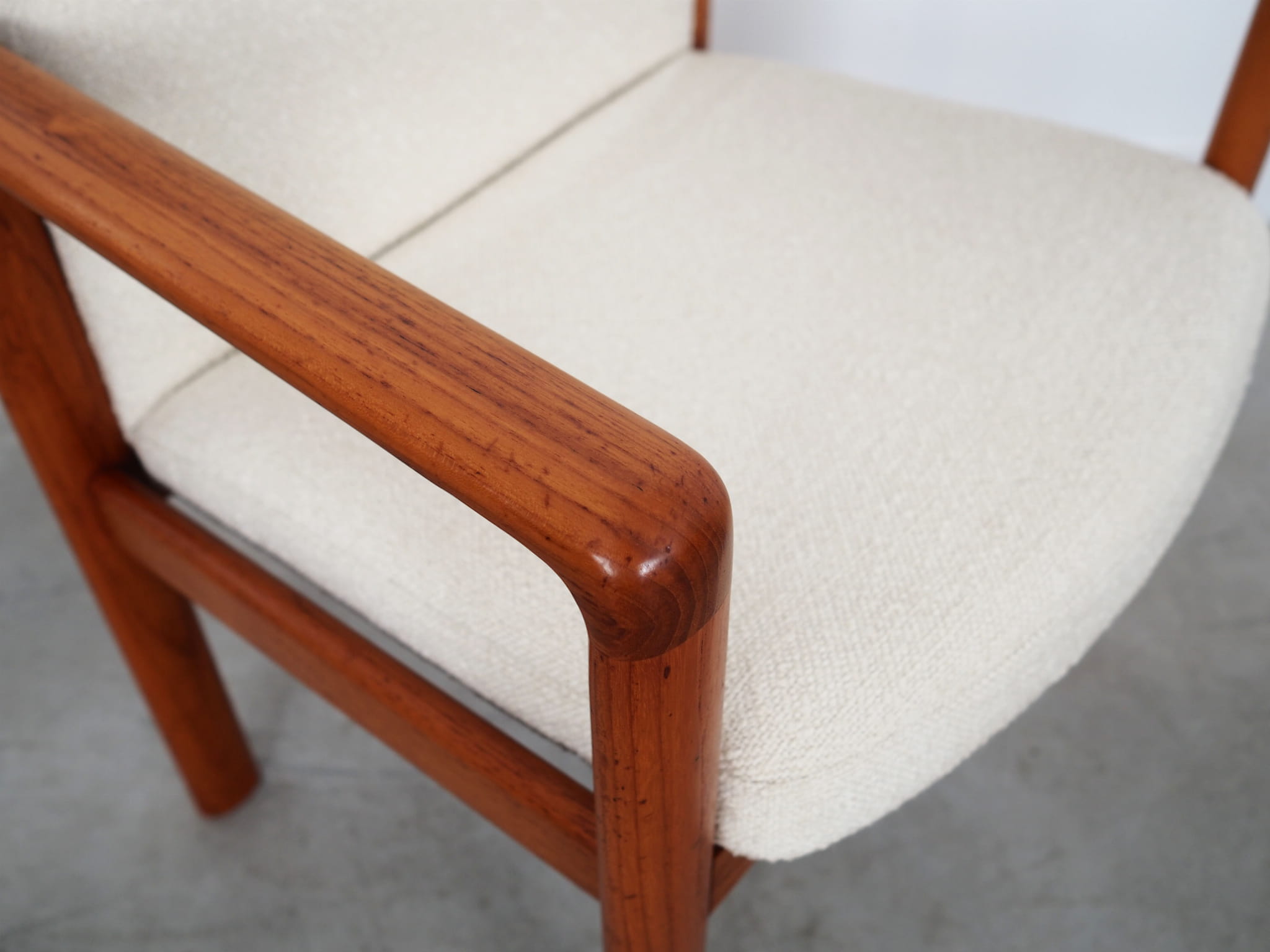 Vintage Chair Teak Wood Textile White 1970s