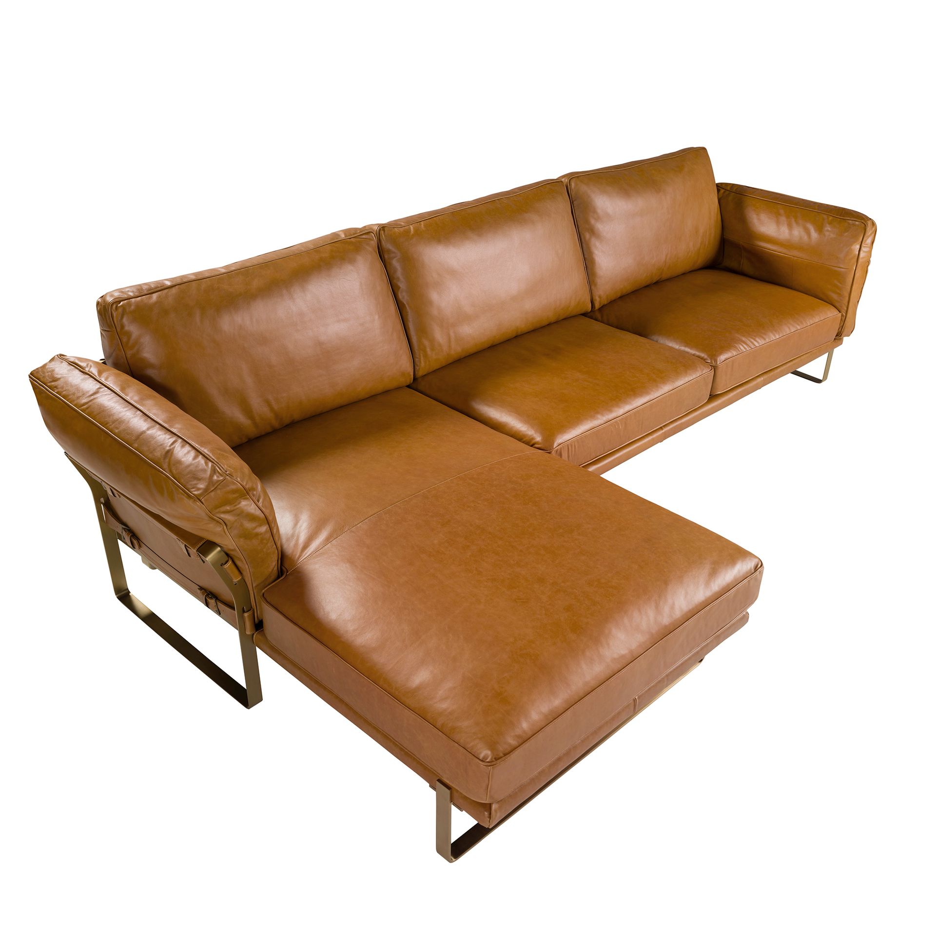 Linkes Récamiere-Sofa in kamelfarbenem Leder 6231