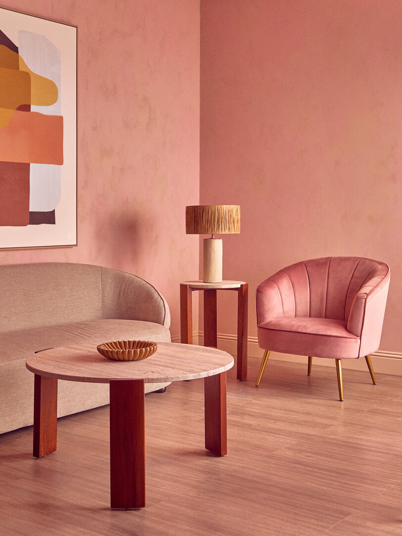 Palermo Runder Marmor Beistelltisch Naturholz