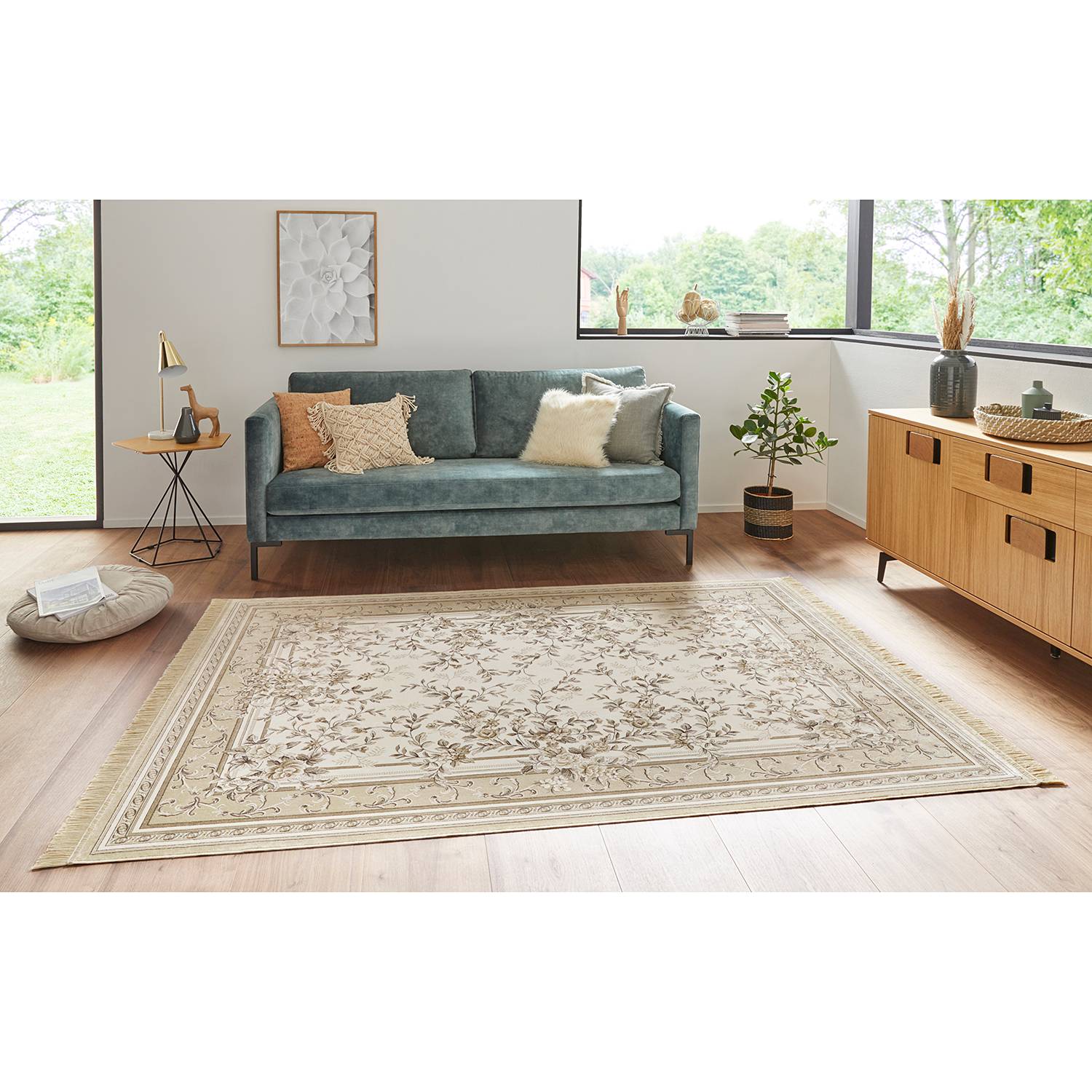 Antik Flowers Kurzflorteppich Baumwolle Beige 95 x 140 cm