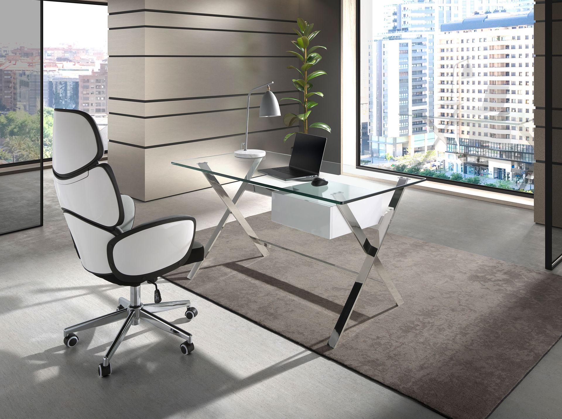 4142 Swivel Office Chair Light Grey White Glossy