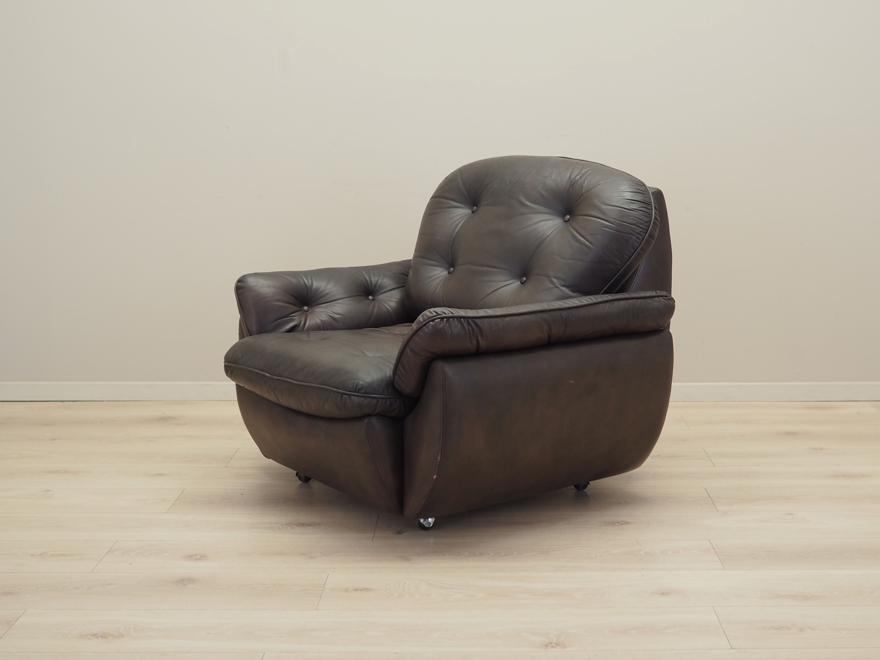 Armchair with casters, leather, brown, 1970s