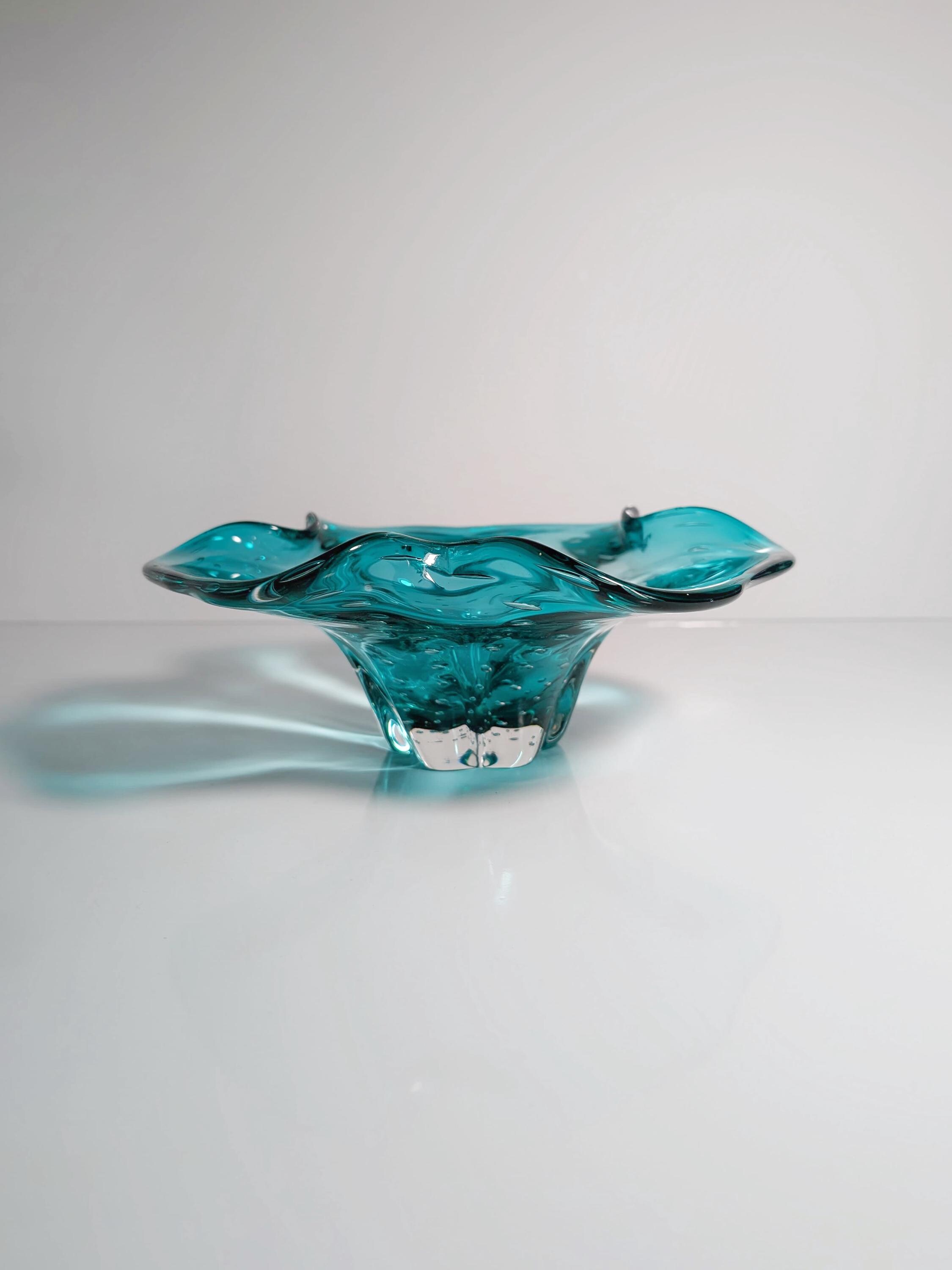 Vintage fruit bowl Murano glass turquoise 1970s
