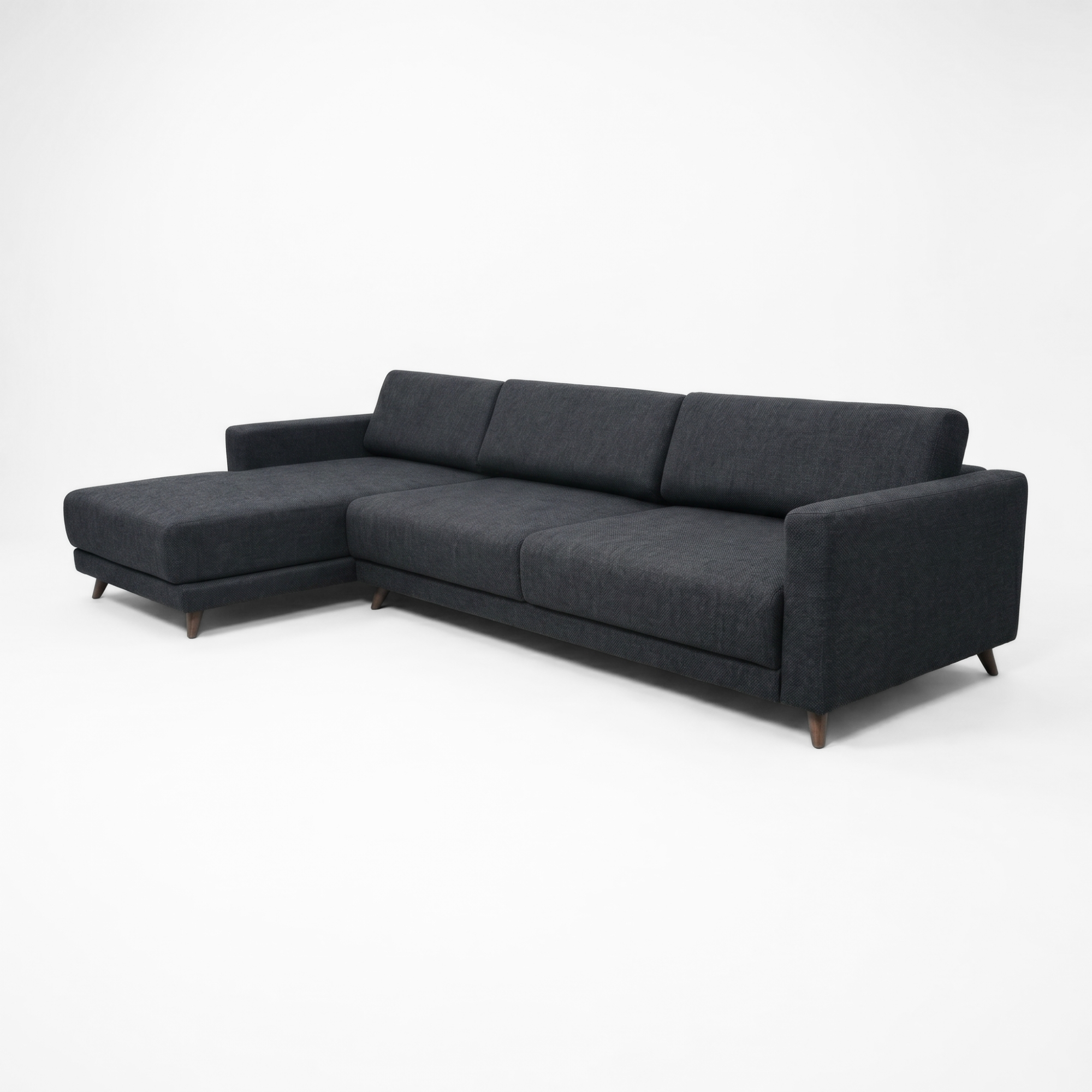Tyme Corner Sofa Chaise Lounge Left Structured Fabric Night Black