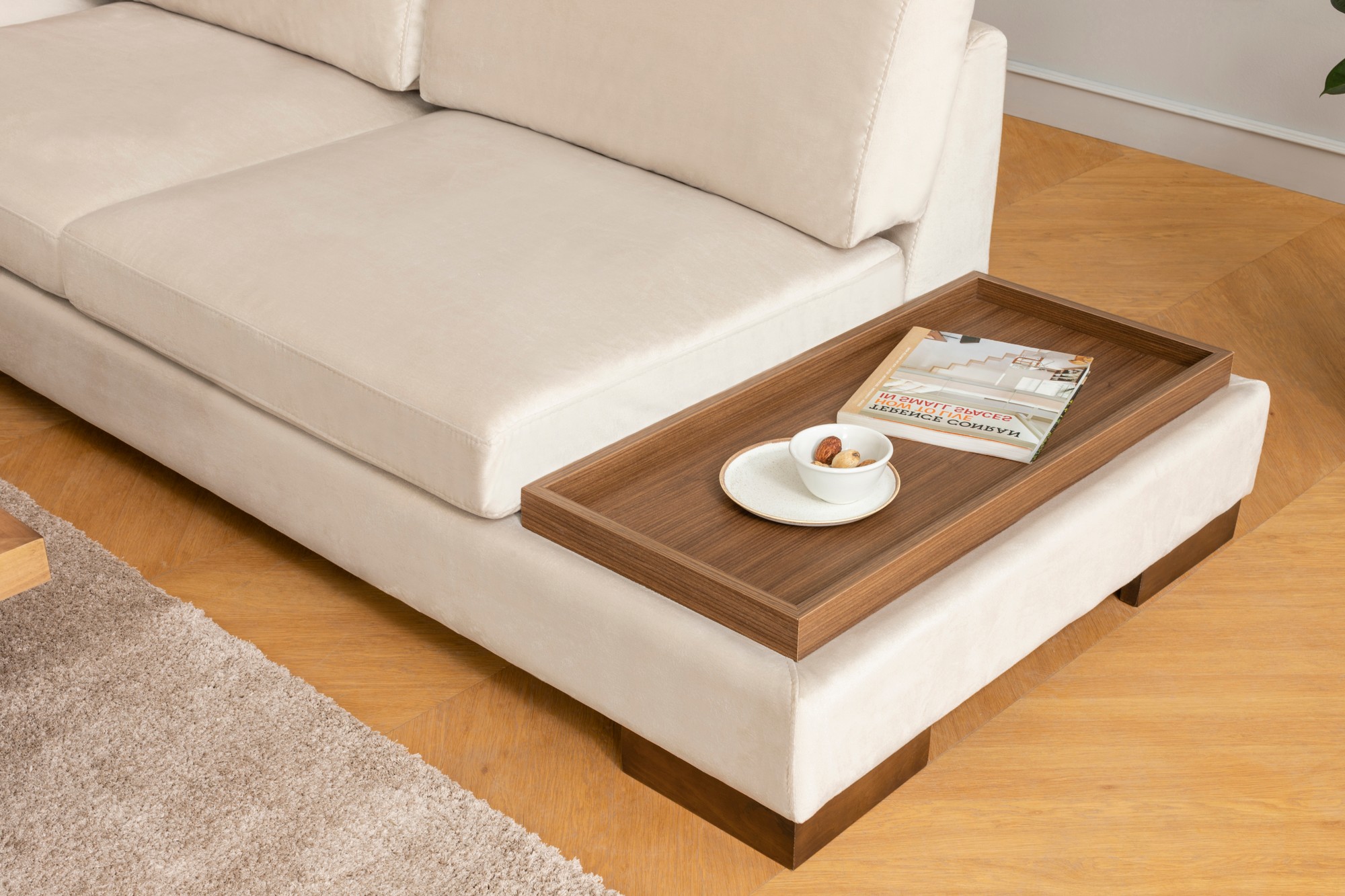 Tulip Ecksofa Links mit Hocker Beige