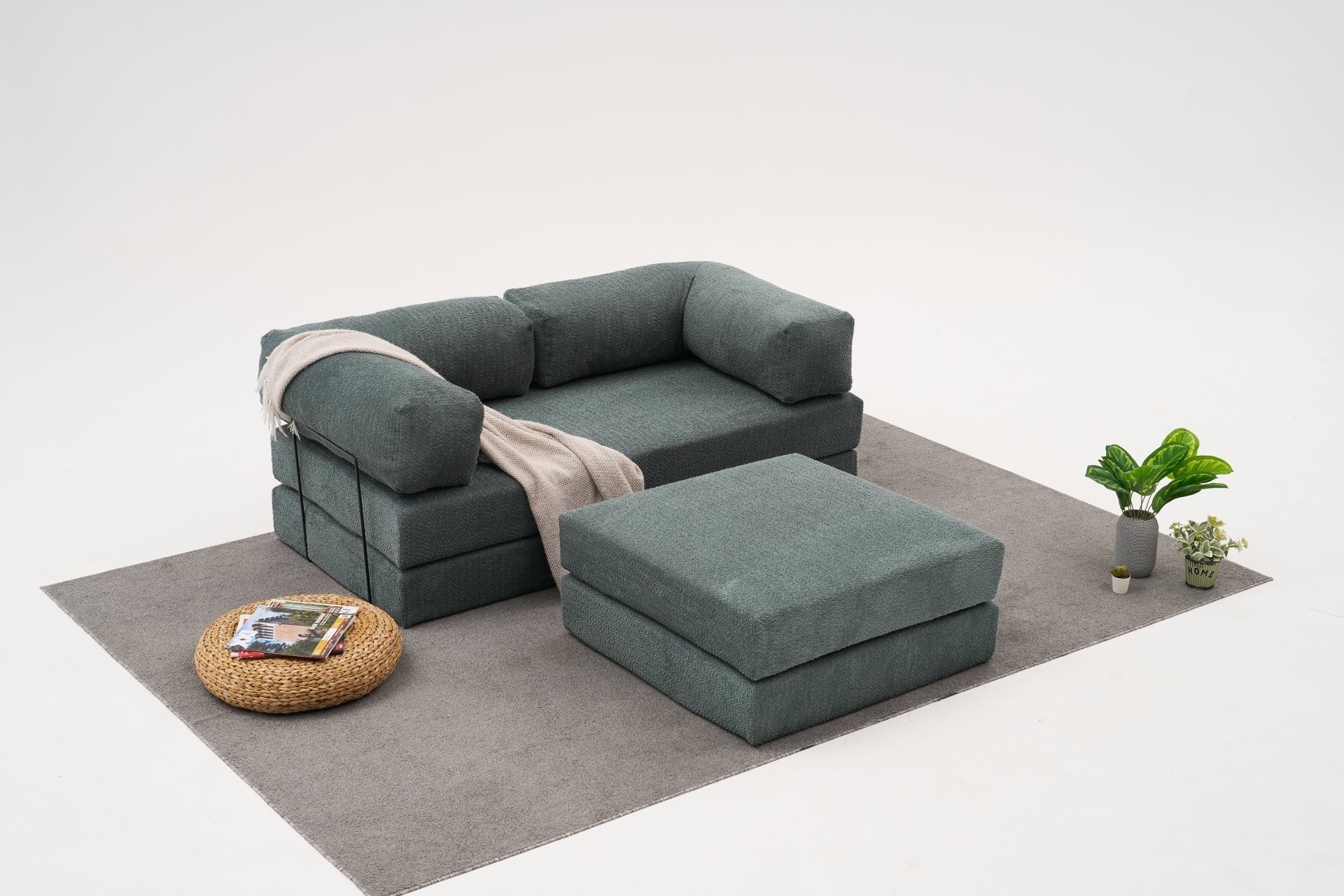 Comfort Schlafsofa 2-Sitzer mit Hocker Petrol