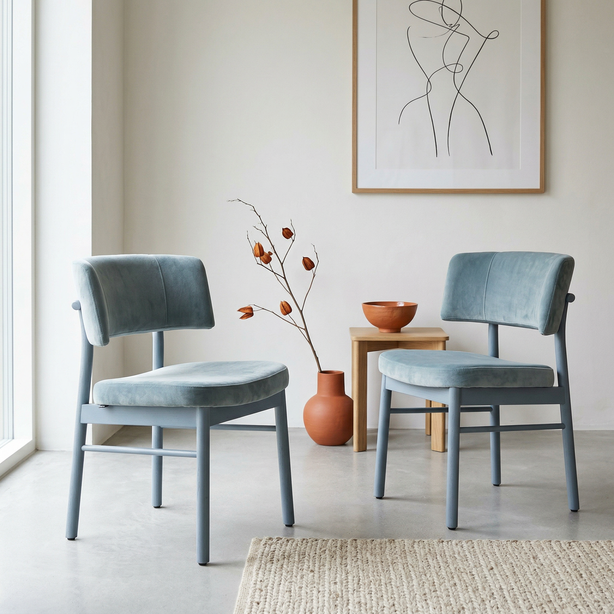 2x Marlen LE Sedia da pranzo velluto legno azzurro