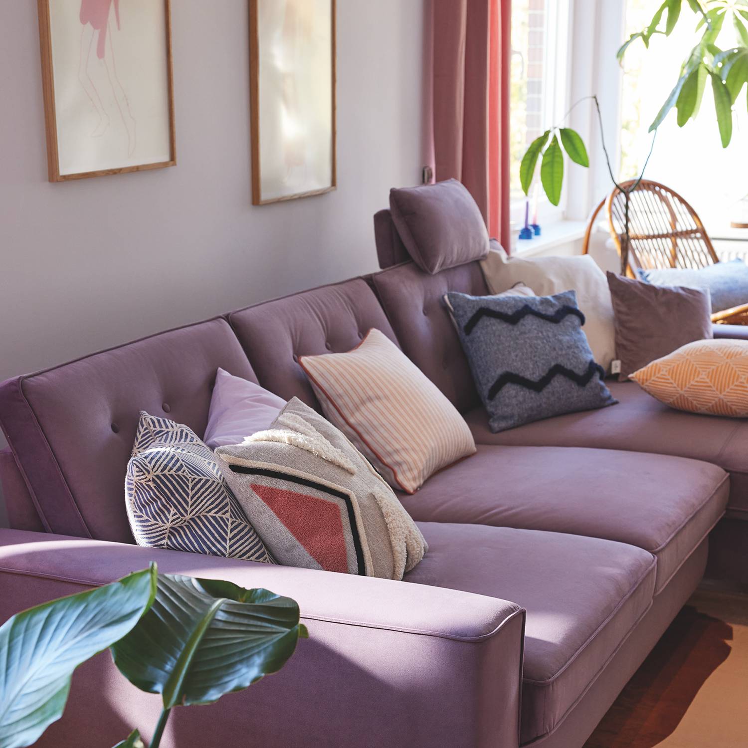 Ethnic Multi Zigzag Pillowcase Polyester Linen Beige