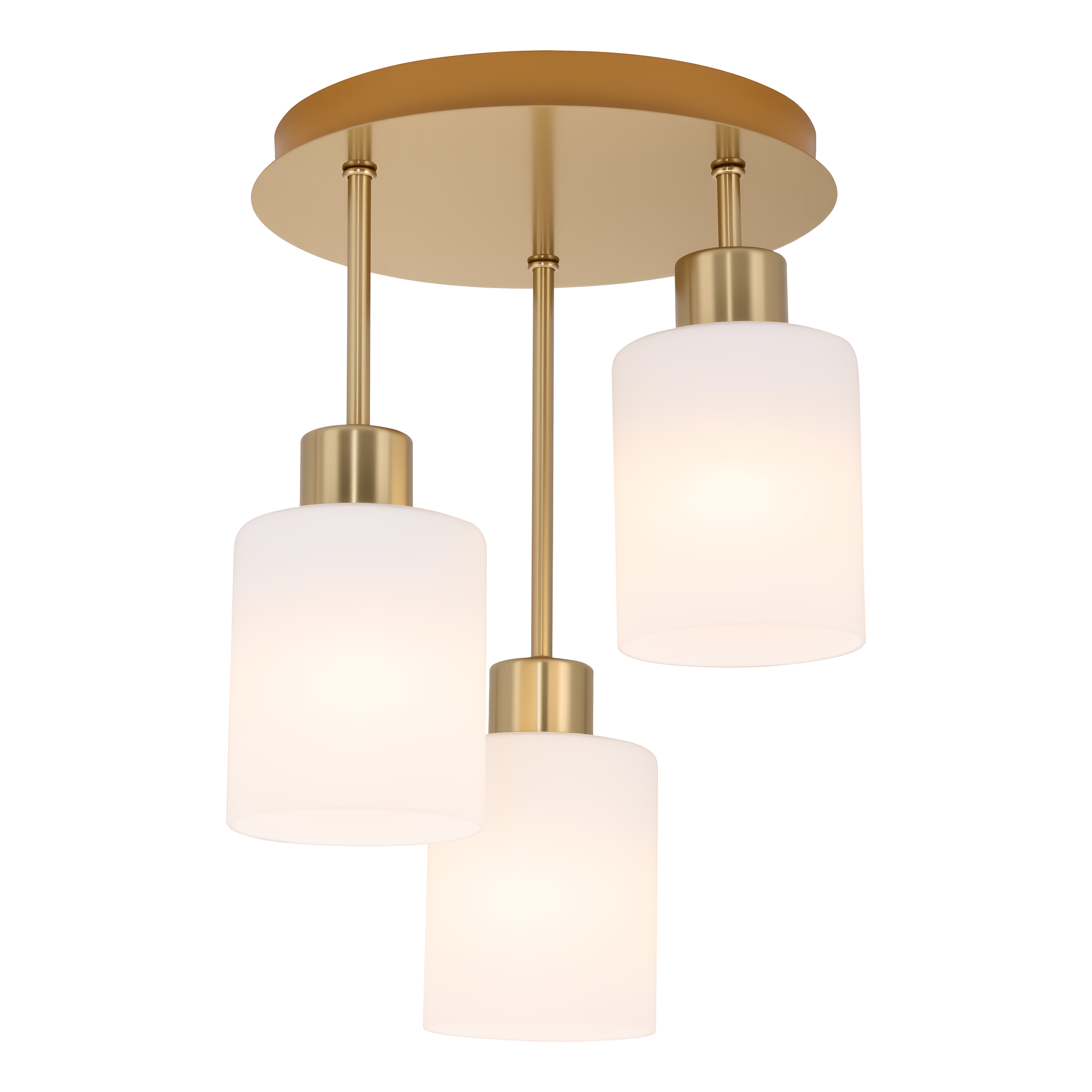 3-Fllammig Polley Pendelleuchte Gusseisen Milchglas Gold