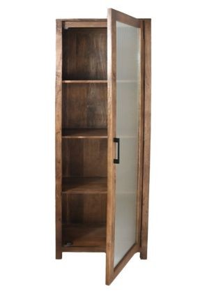 Vitrine mit Tür Mangoholz Glas