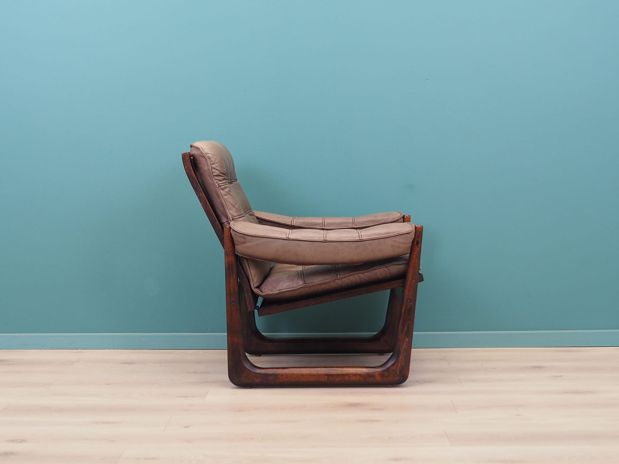 Vintage armchair leather wood brown 1960s