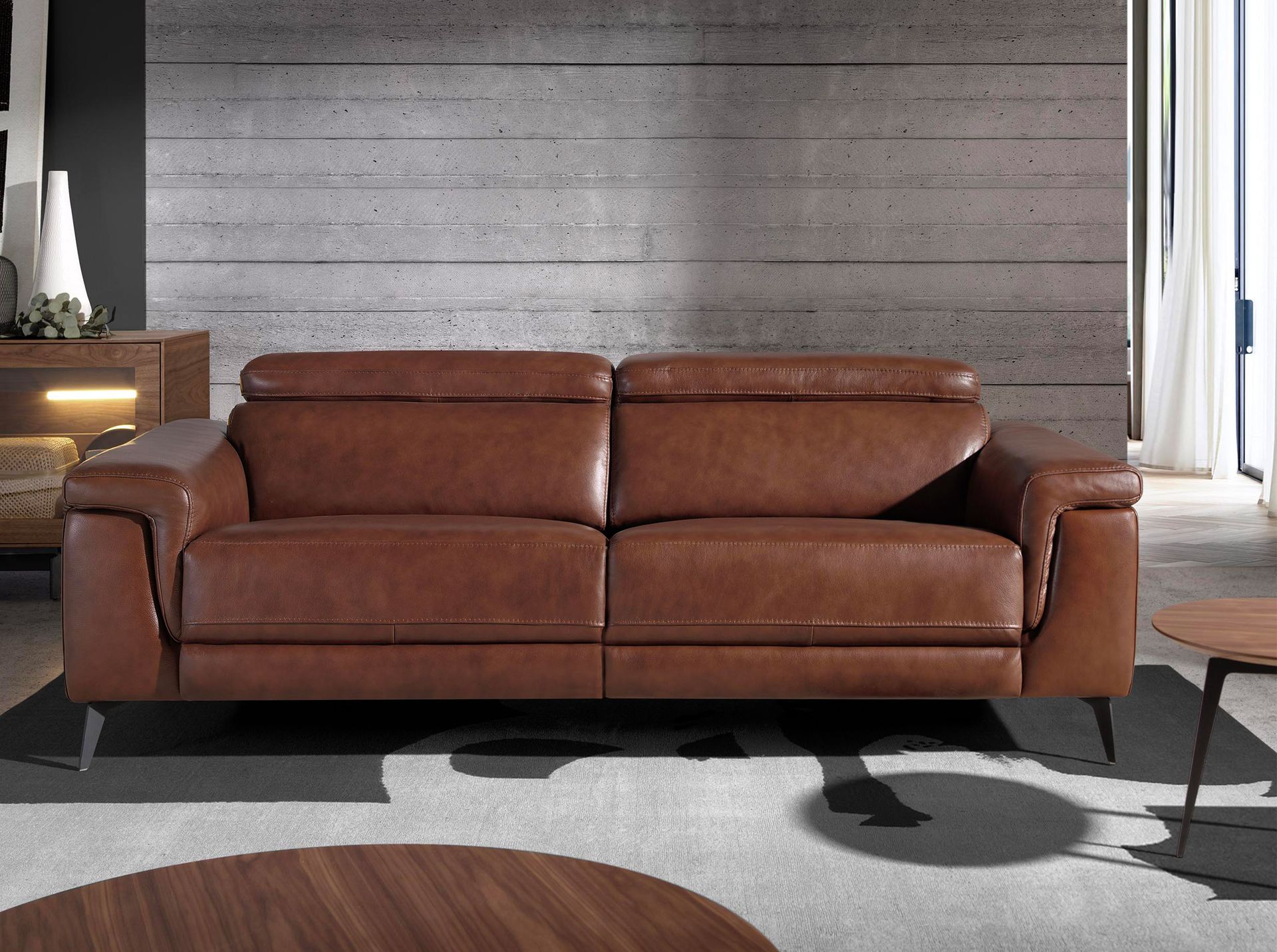 3 seater relaxation sofa in brown leather 6117