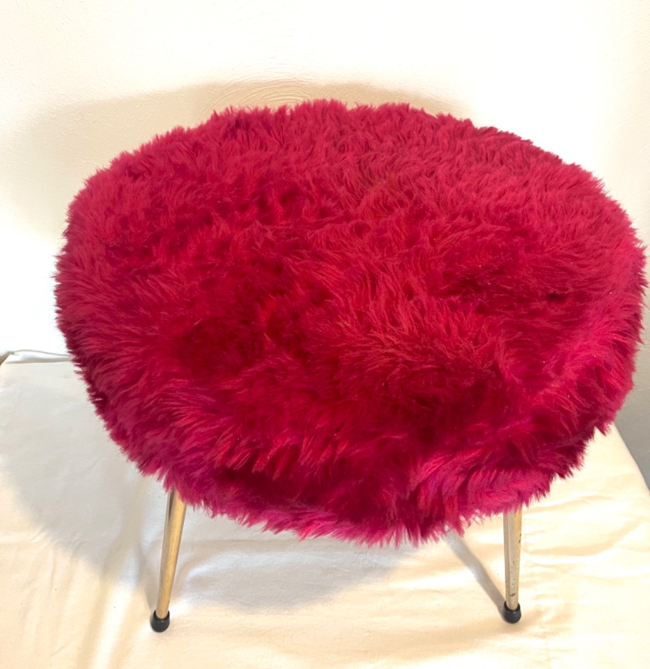 Vintage Hocker Textil Metall Pink 1960er Jahre