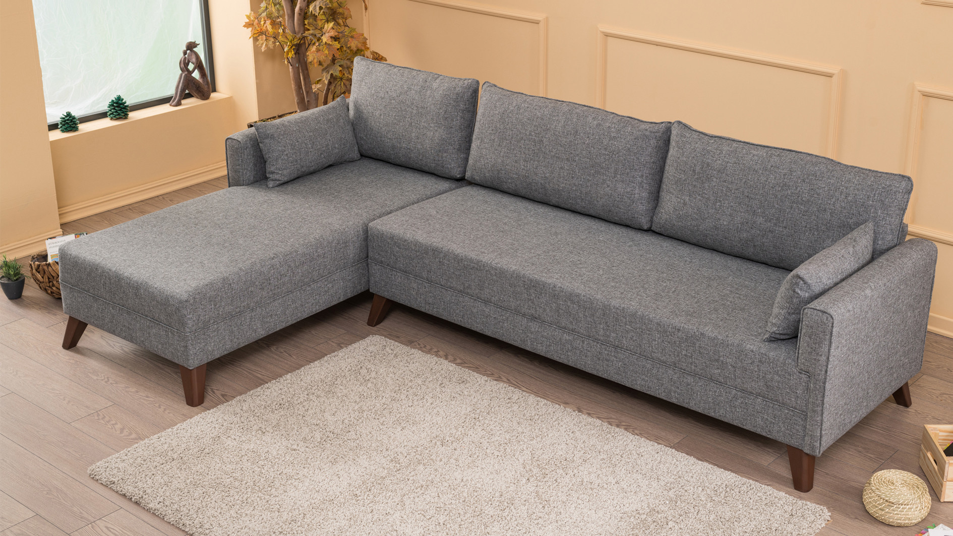 Sofa Récamiere Links Textil Grau