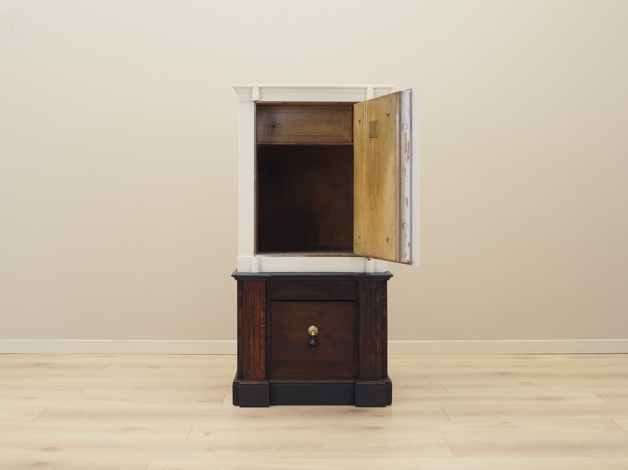 Vintage safe steel wood cream 1950s