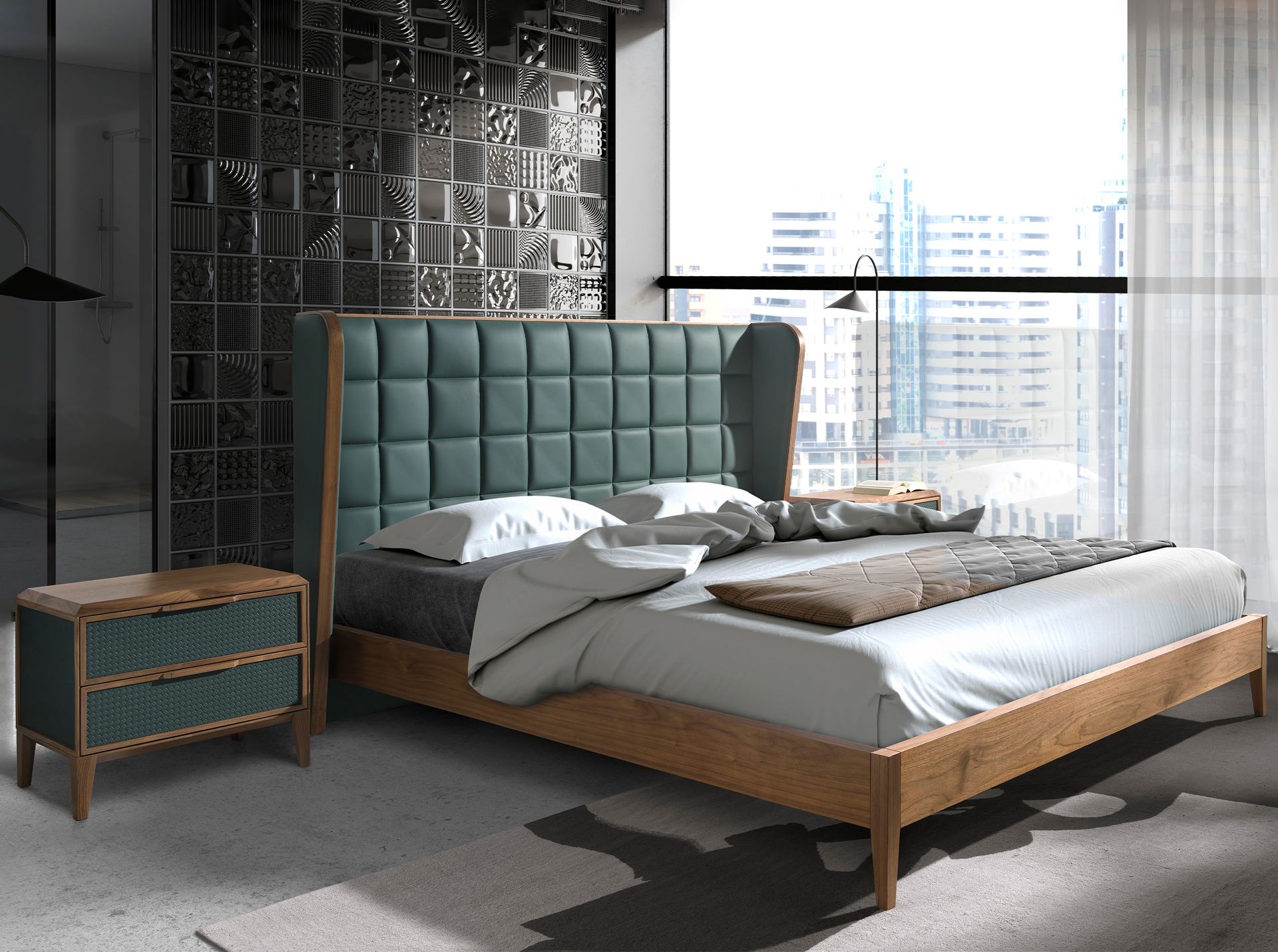 Comodino impiallacciato noce verde