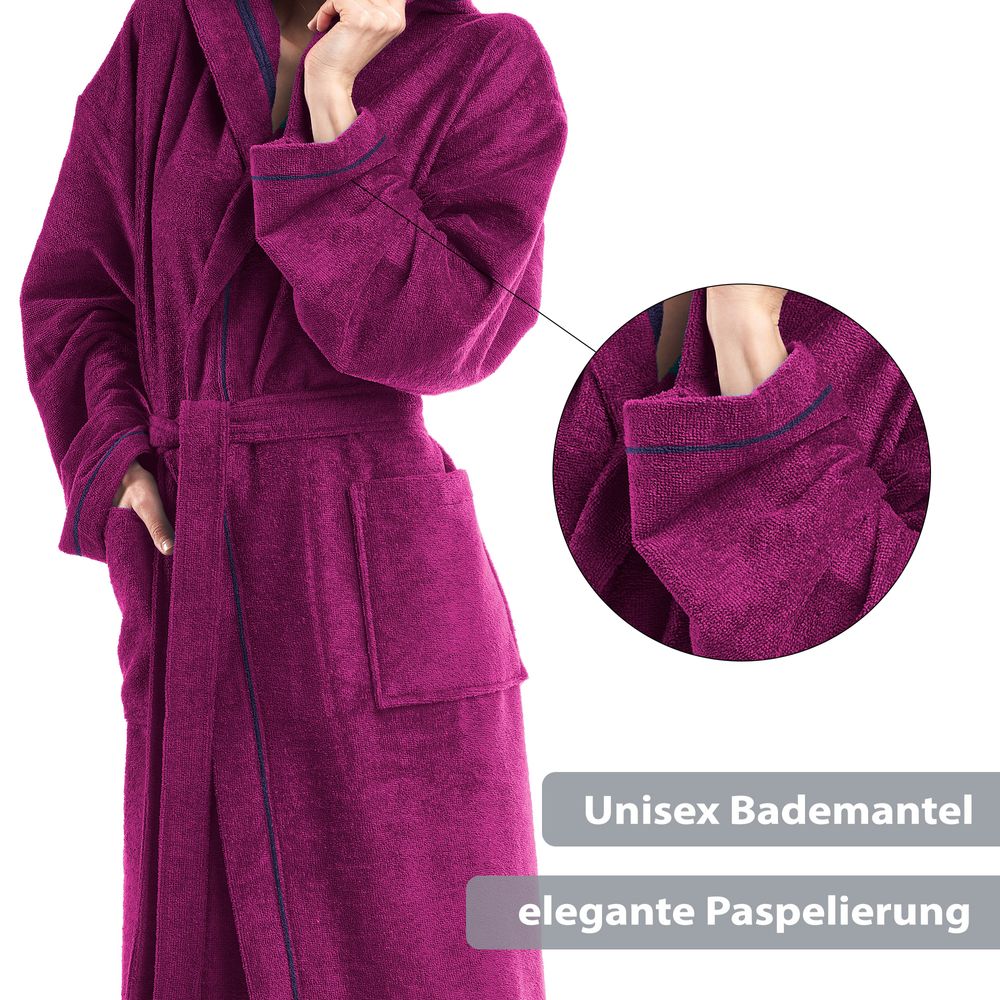 Unisex Baumwoll-Bademantel mit Kapuze Beere Medium