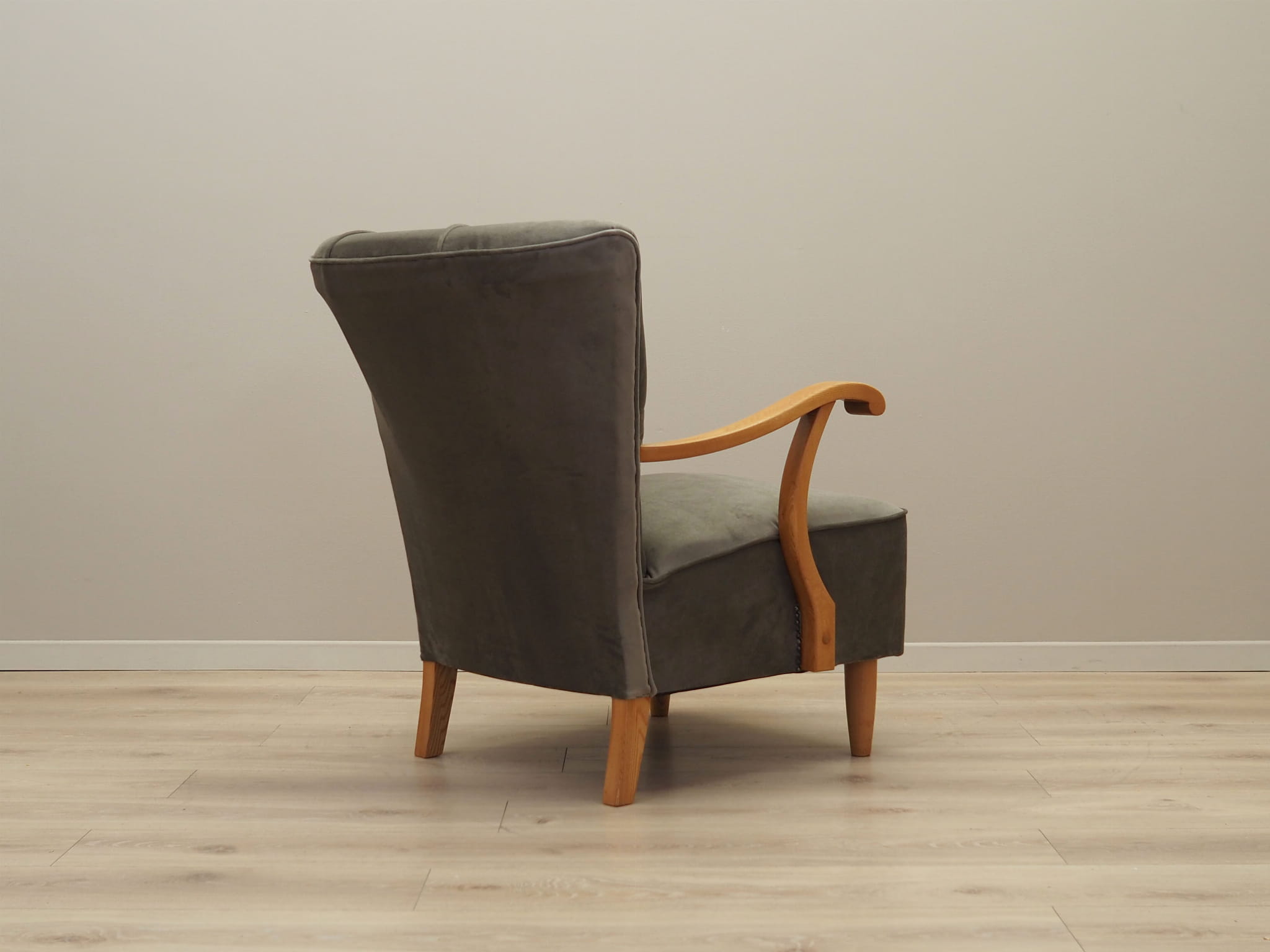 Vintage armchair beech wood velvet grey 1960s