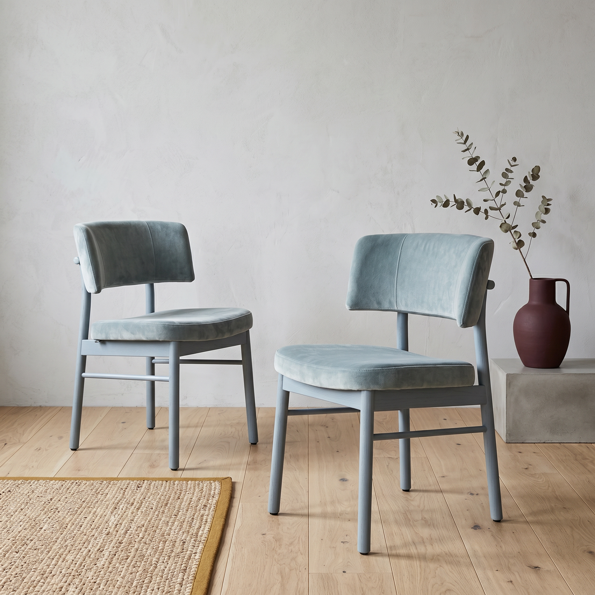 2x Marlen LE Sedia da pranzo velluto legno azzurro