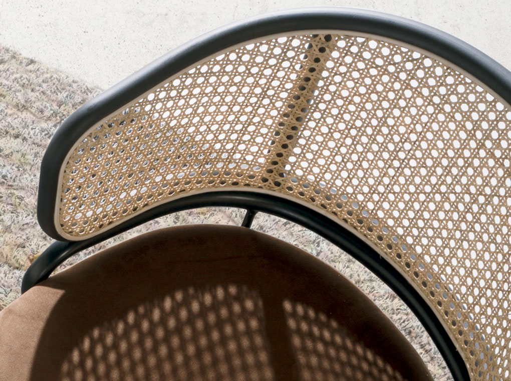 Swiveling armchair Rattan Velvet Brown