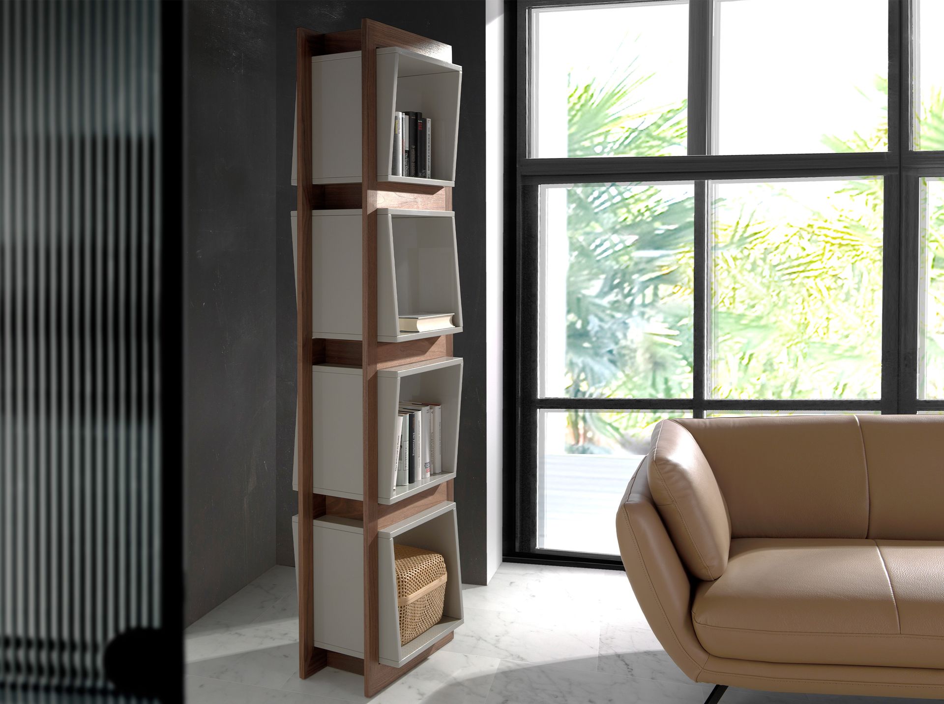 Cube Walnut veneer bookcase