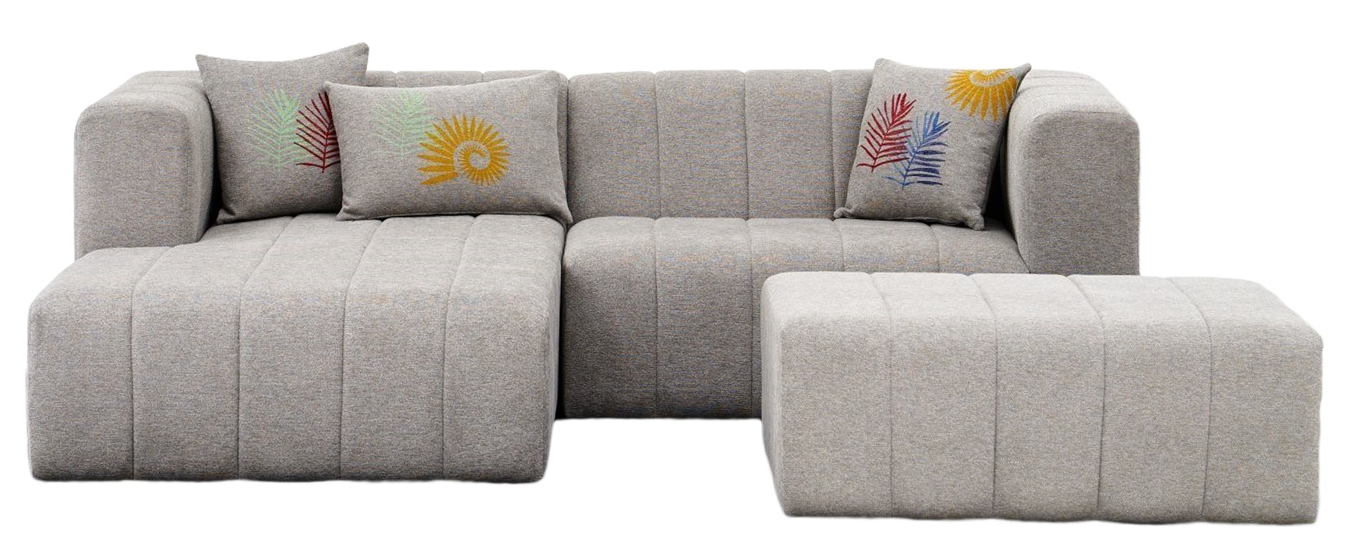 Beyza Sofa Récamiere Links mit Hocker Hellgrau