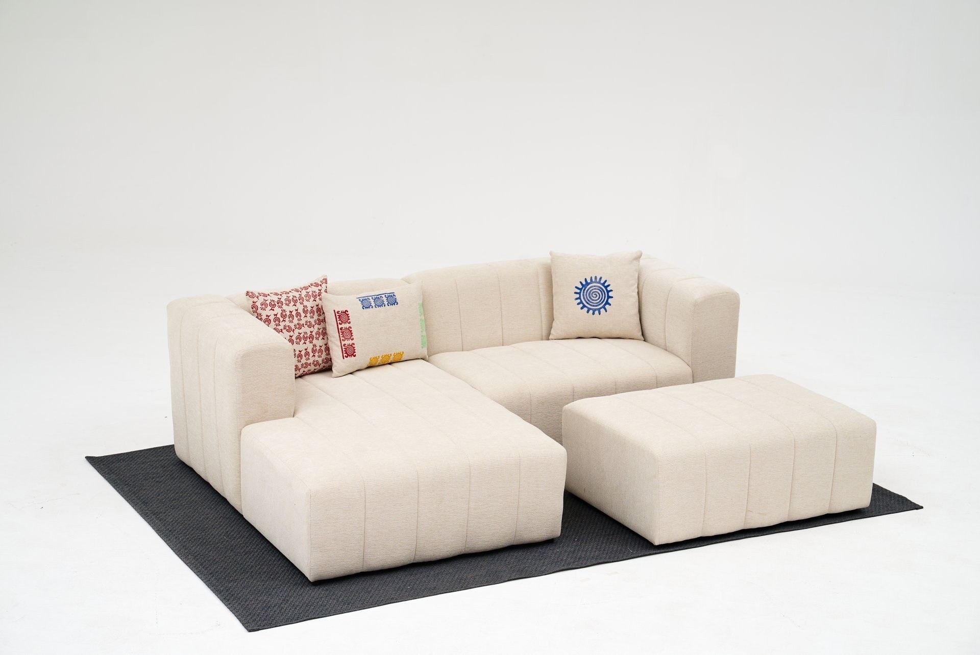 Beyza Sofa Récamiere Links mit Hocker Creme