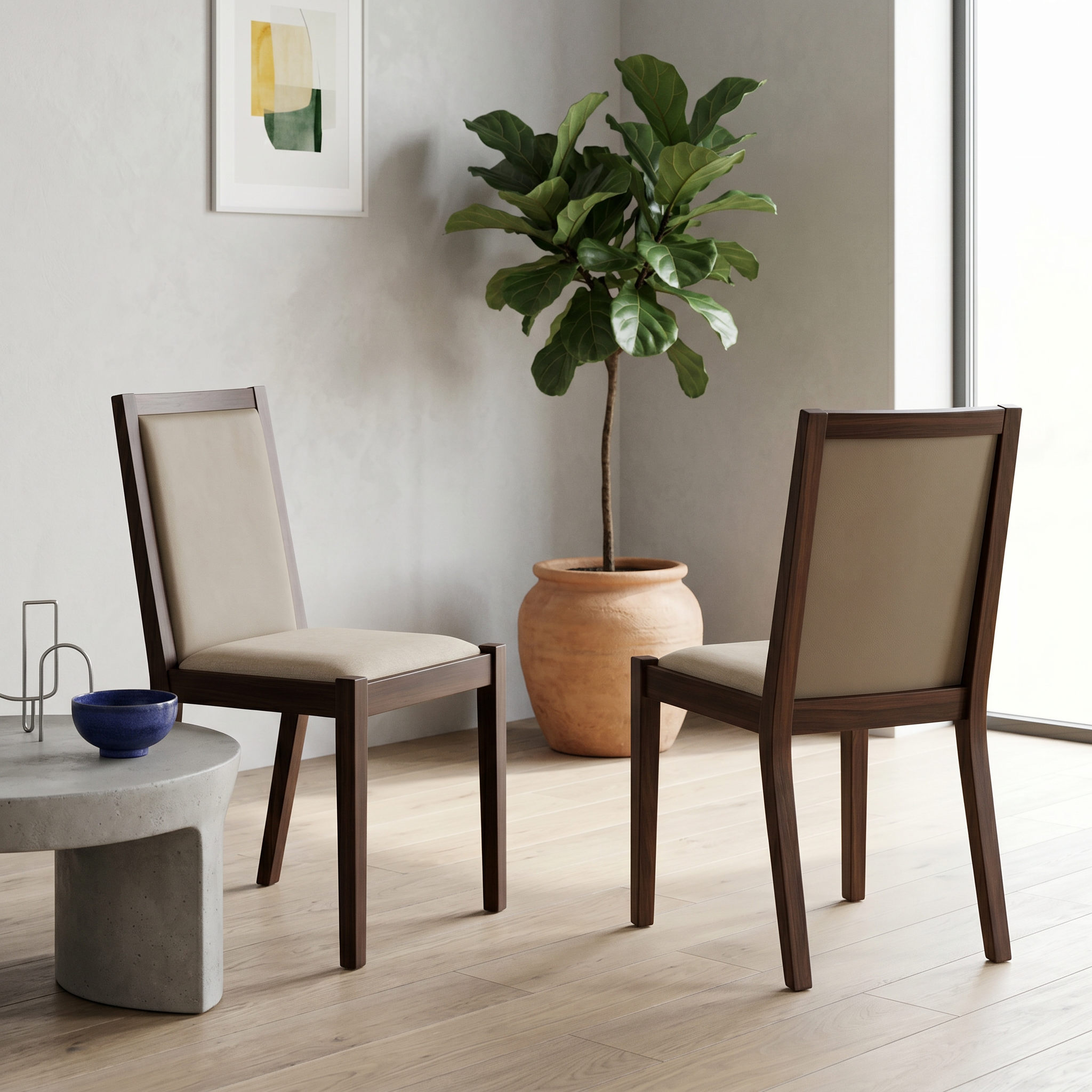 2x Luna Sedia Legno Noce Beige