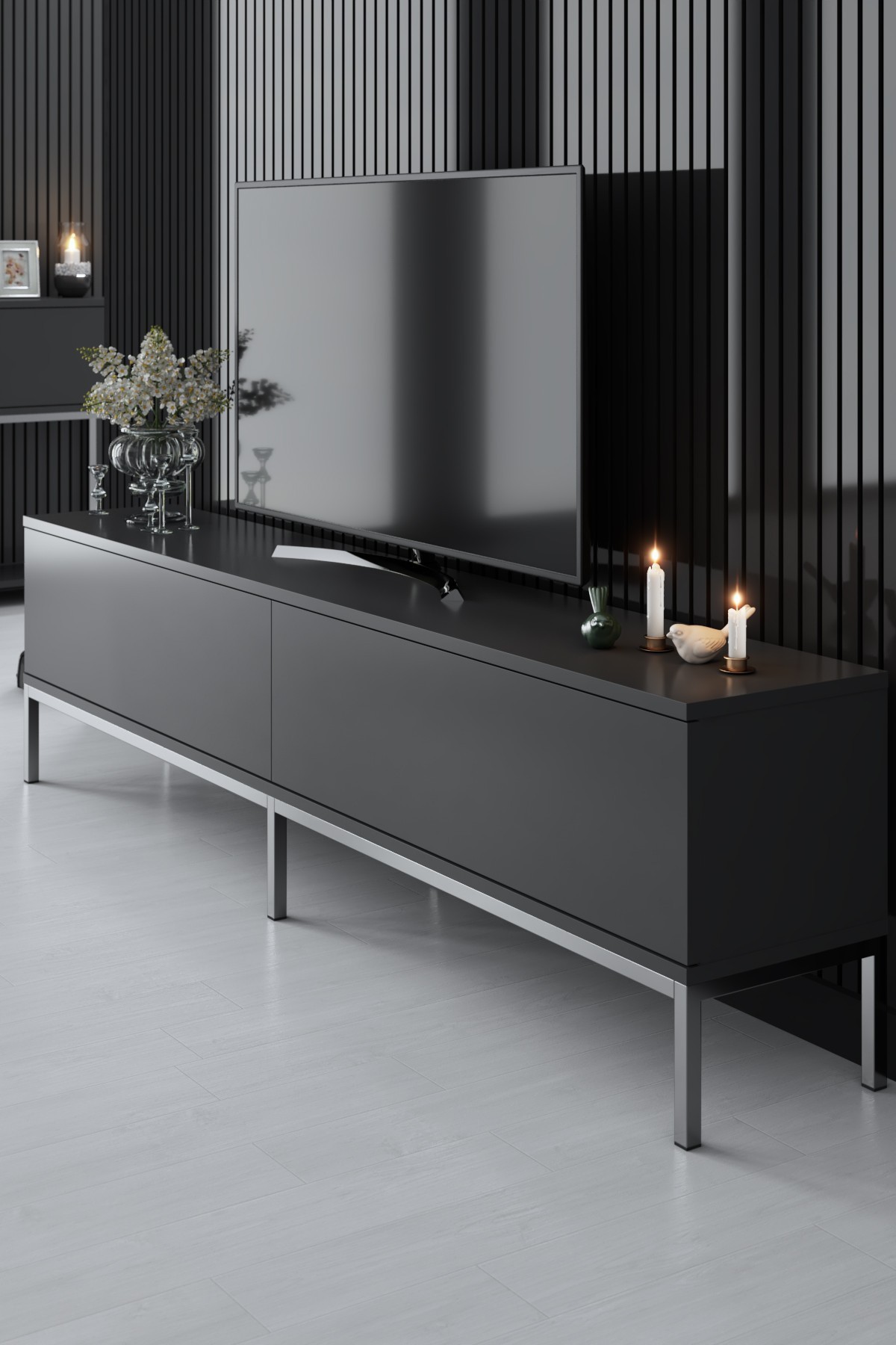 Lord Lowboard Holzfurnier Anthrazit Silber