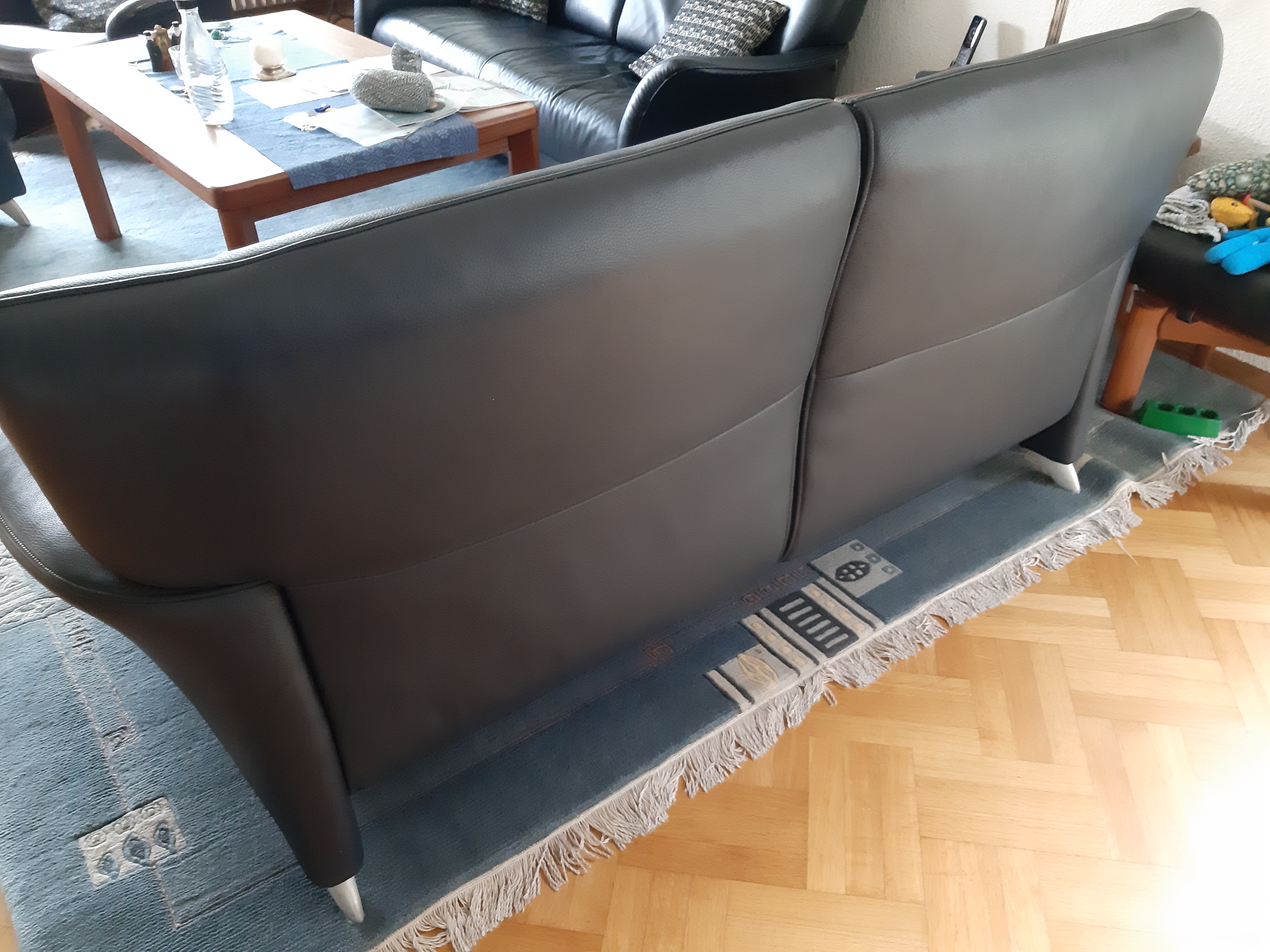 2x Sofa 2-Sitzer Leder Dunkelblau