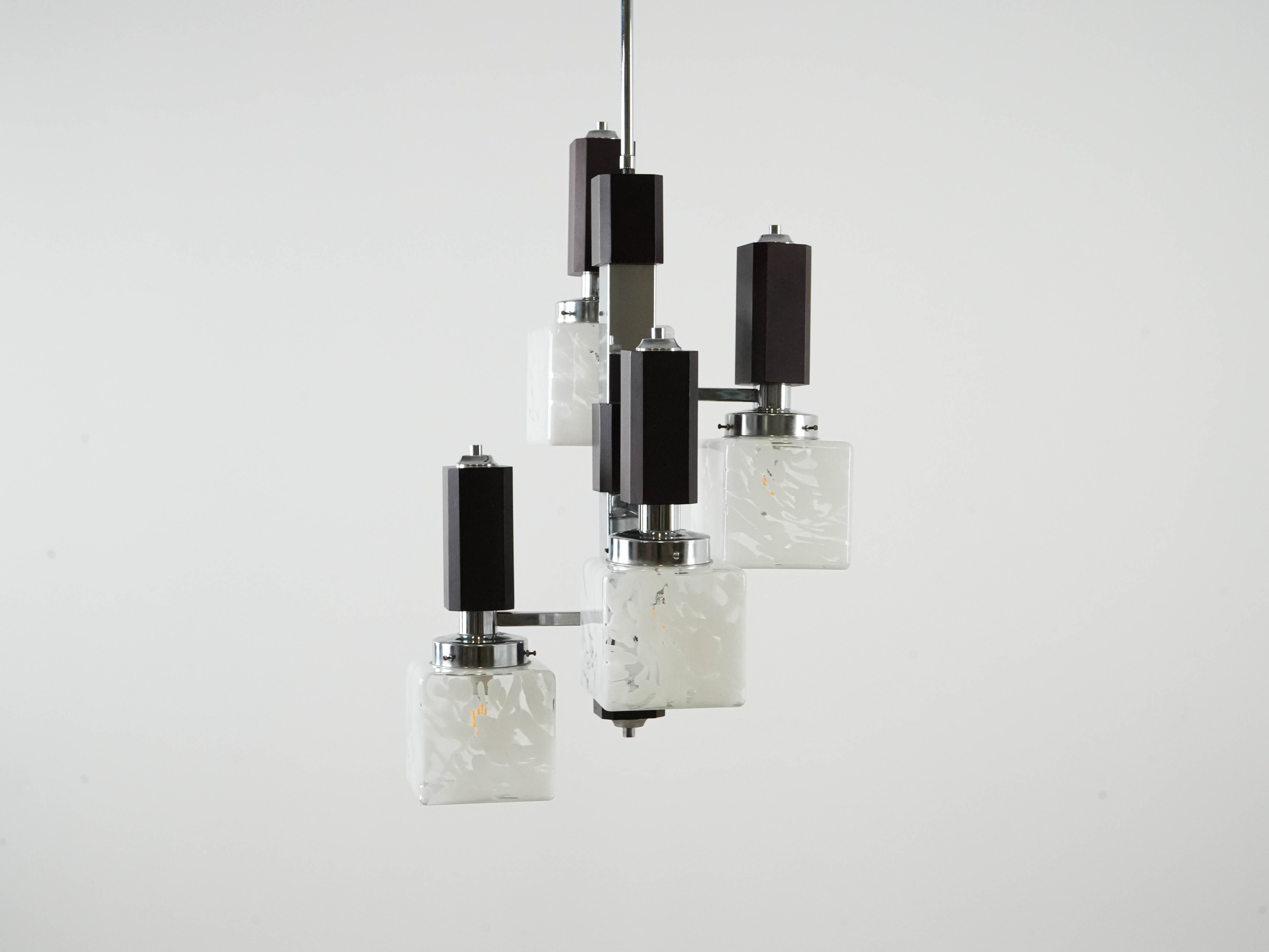 Hanging lamp glass metal 1970s