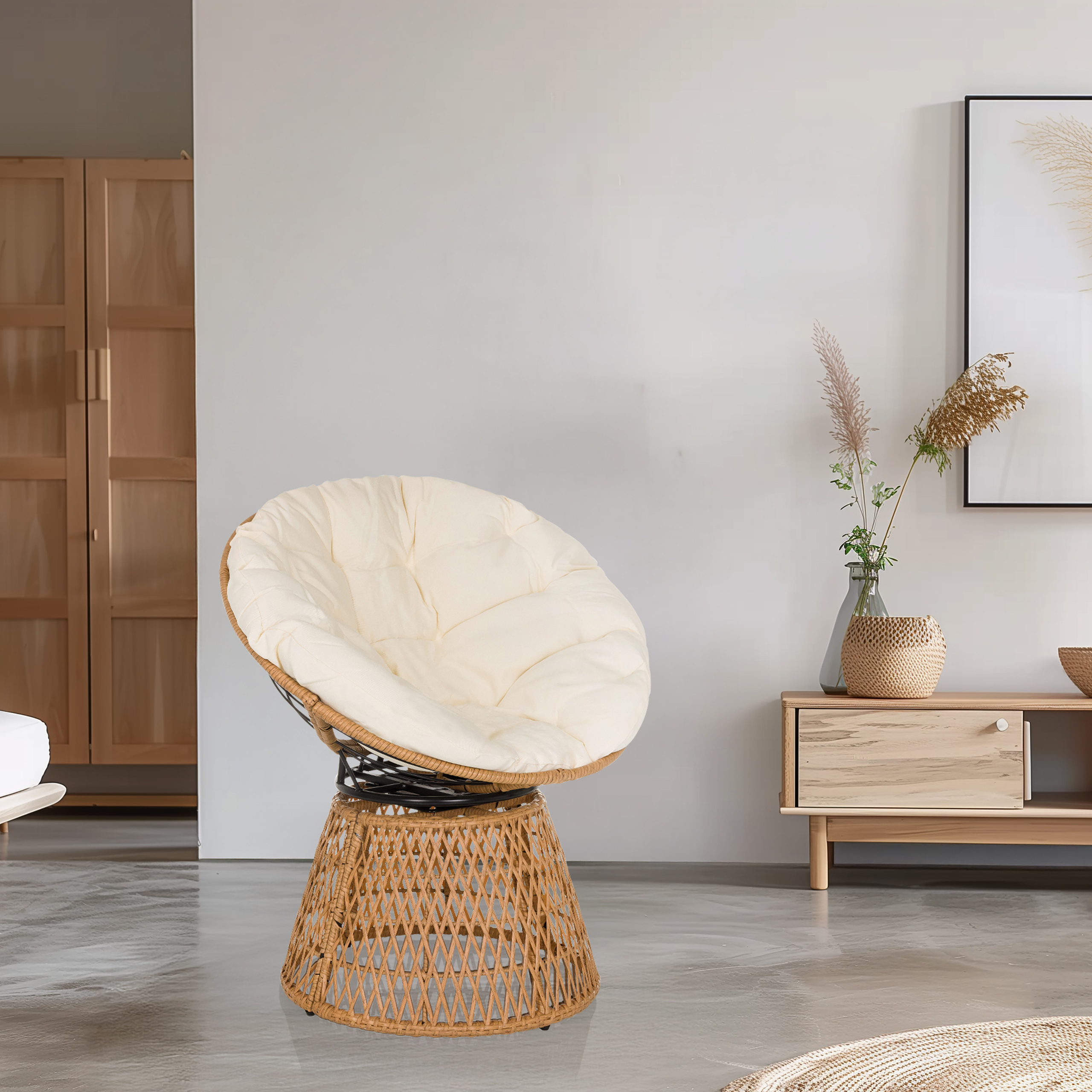 Weavora Papasansessel Drehbar mit Kissen Beige