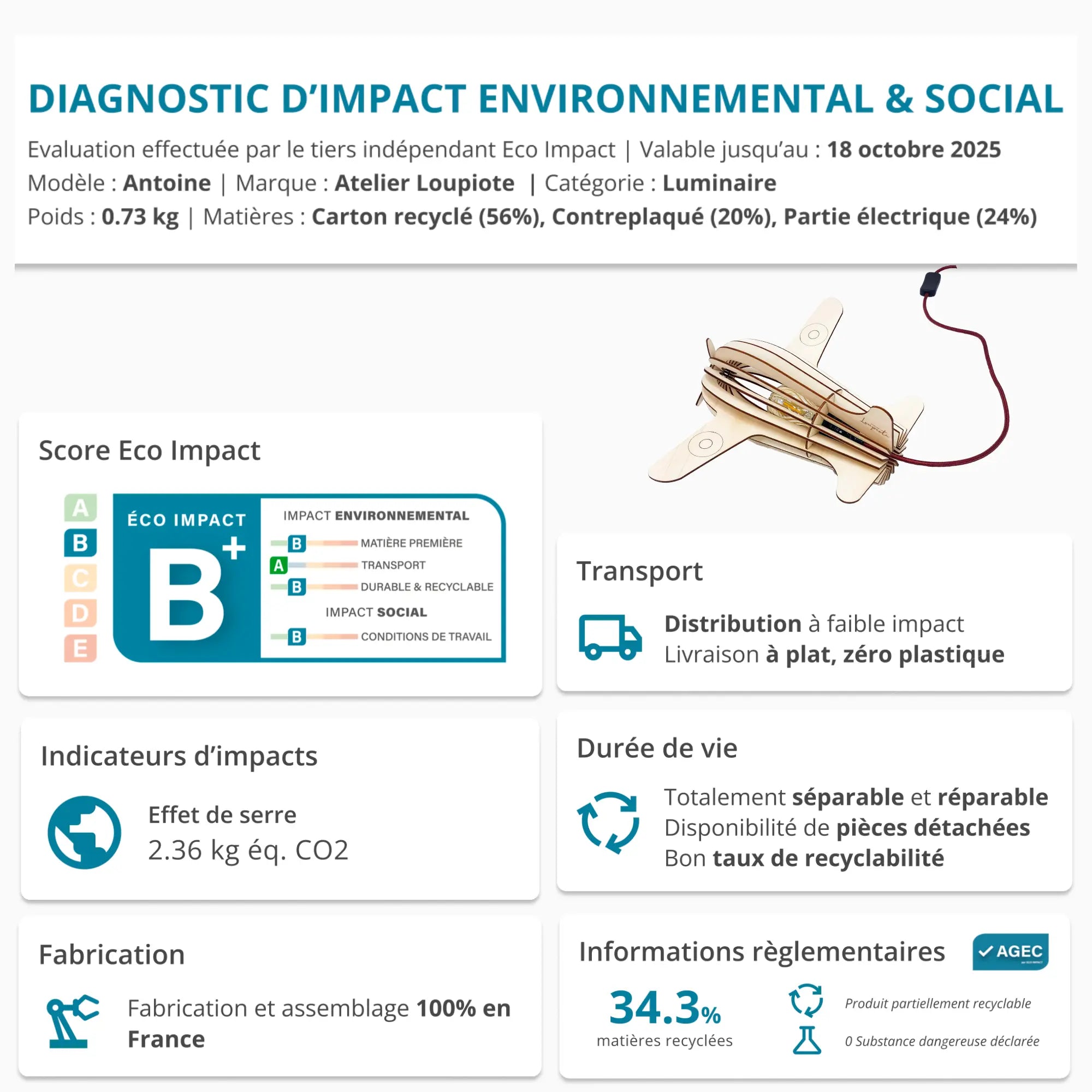 Antoine Baladeuse Tischlampe Flugzeug Holz