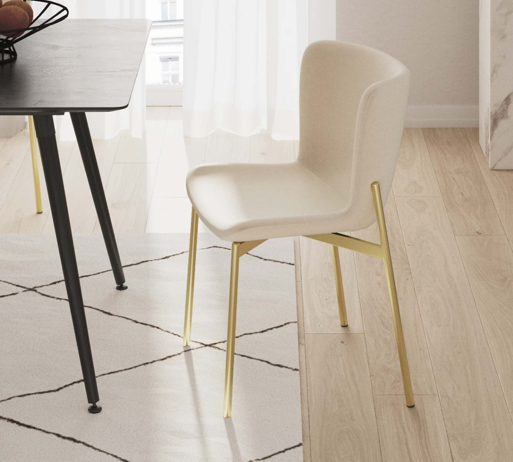 2x Dining chair velvet iron cream