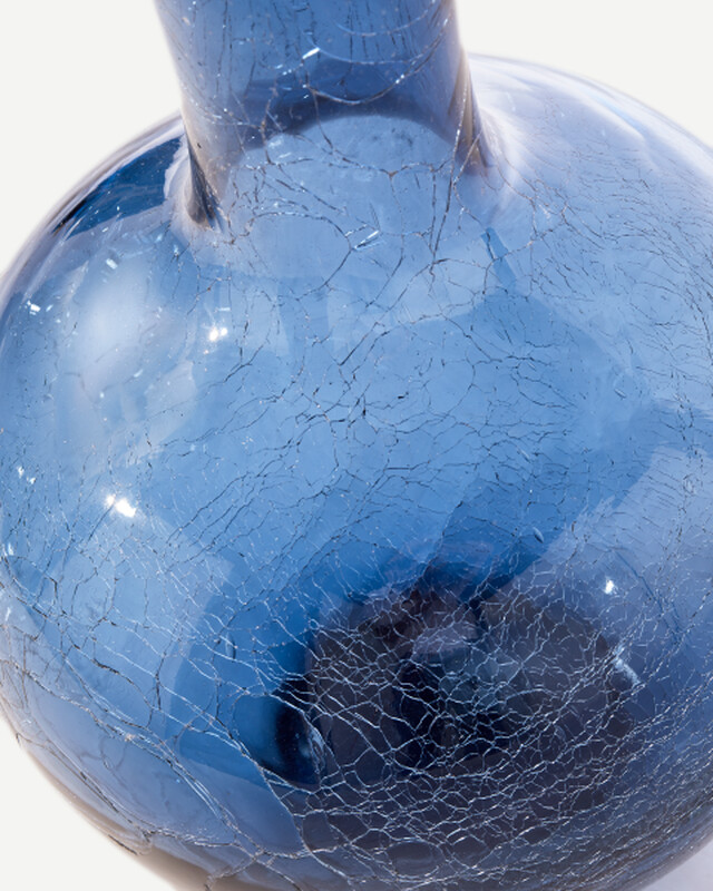 Gecrackelte Kugelvase Glas Blau