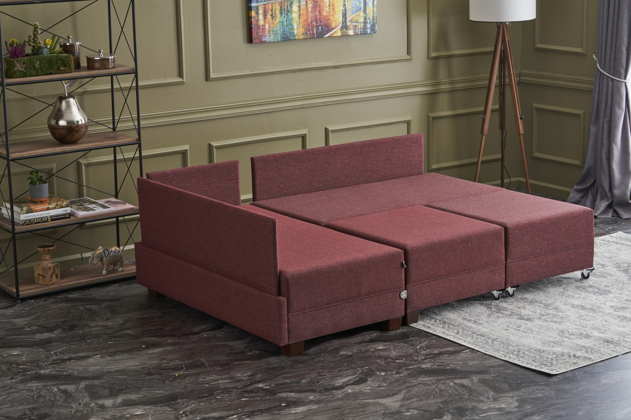 Fly Ecksofa Links mit 2 Hockern Rot