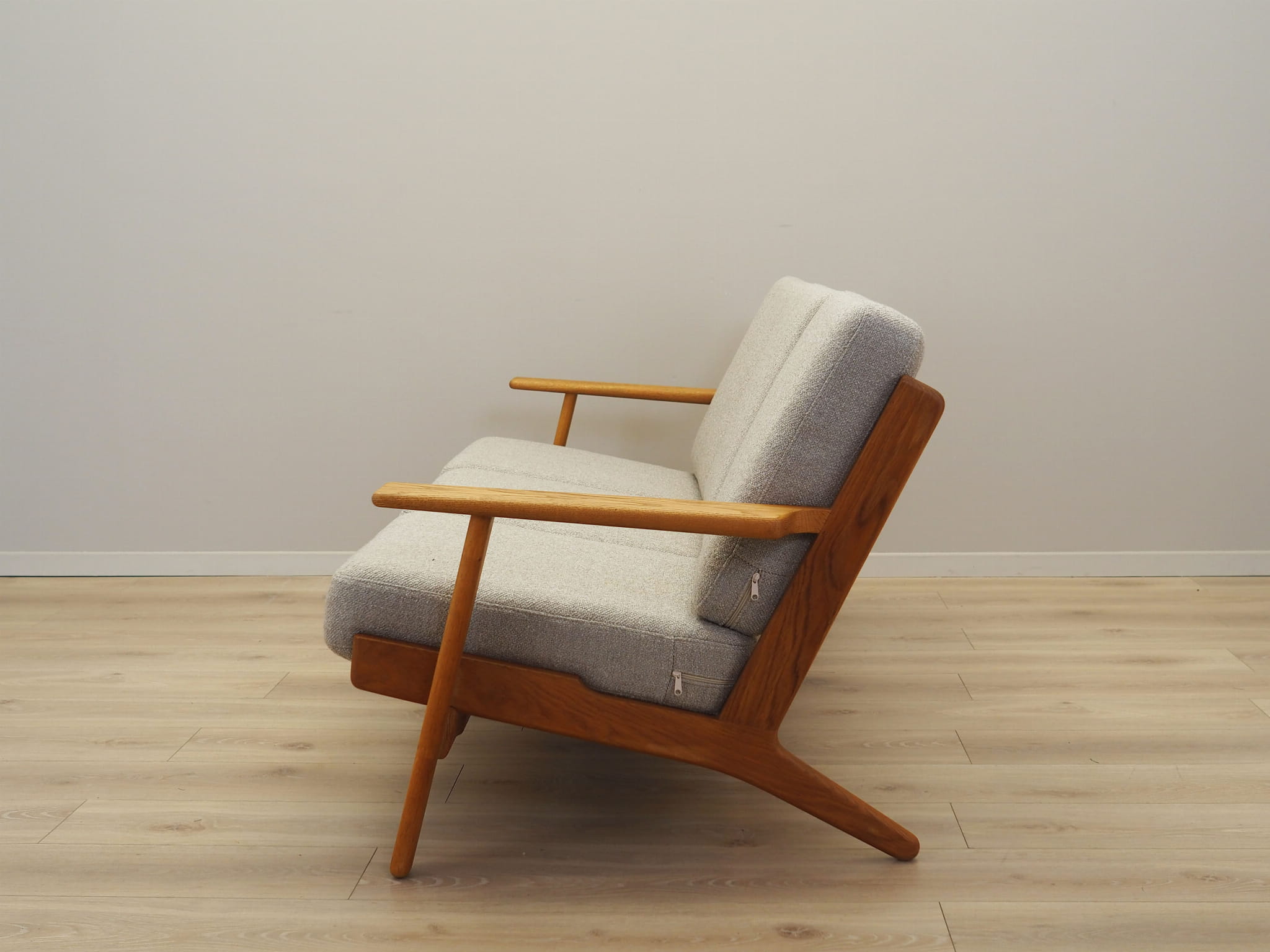 Vintage Sofa Oak Wood Textile Grey 1960s