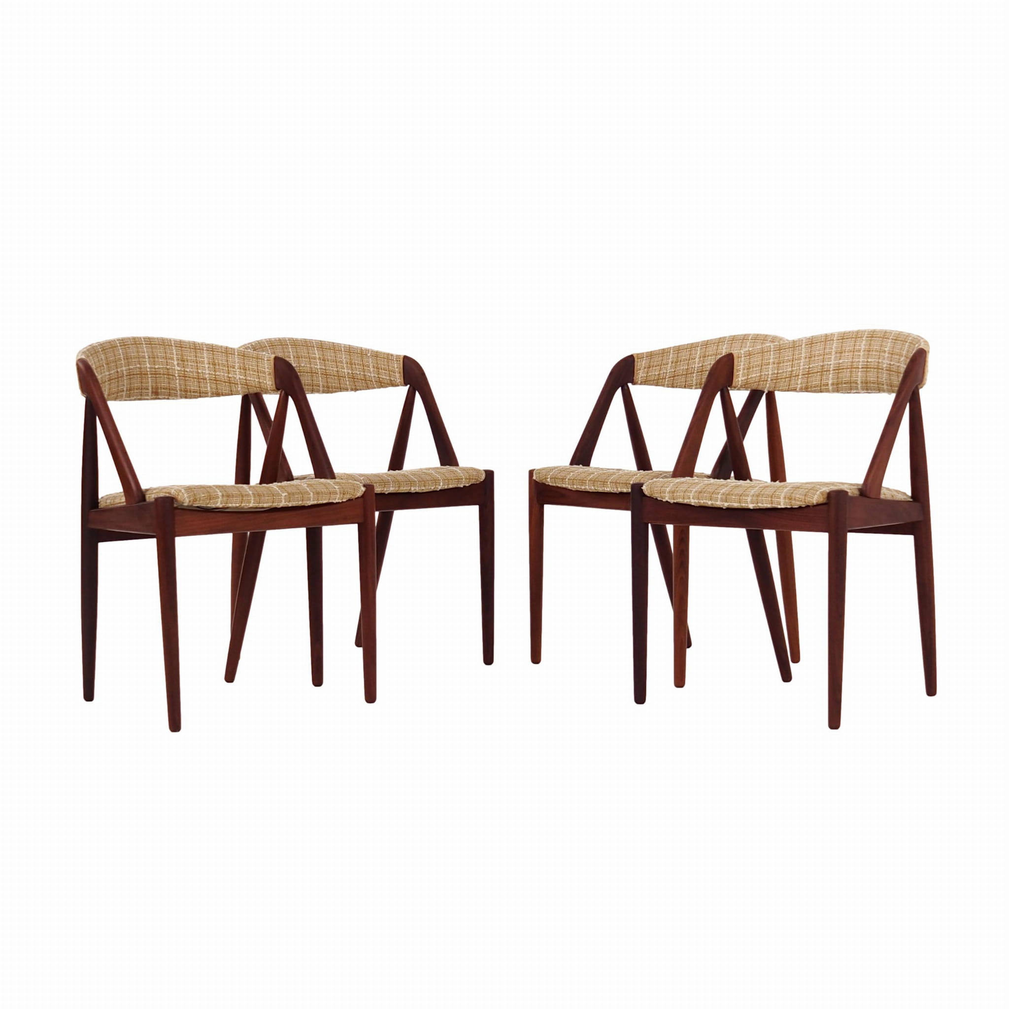 4x Vintage chair teak wood textile beige 1970s
