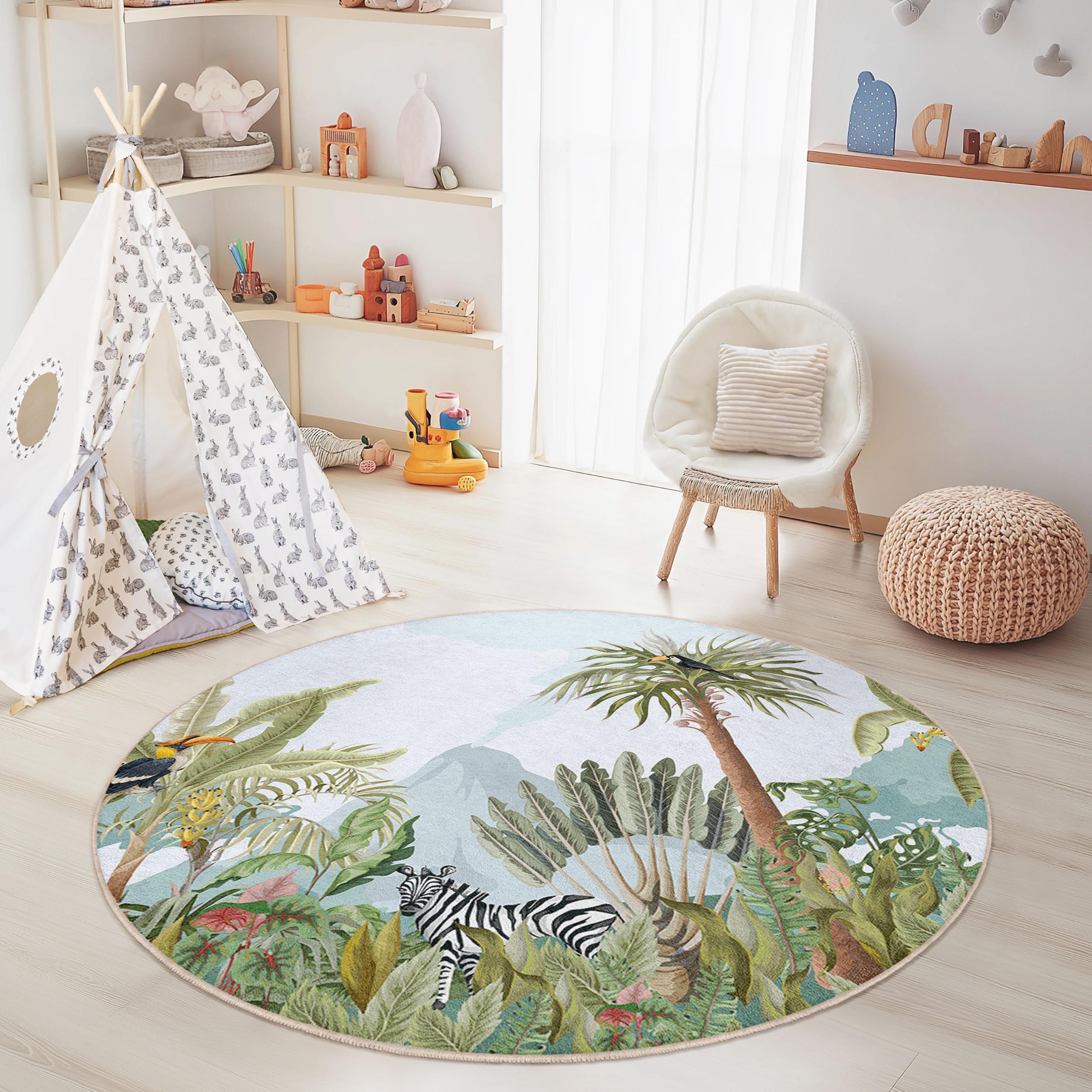 Tropischer Dschungel Kinderteppich Mehrfarbig ⌀150cm