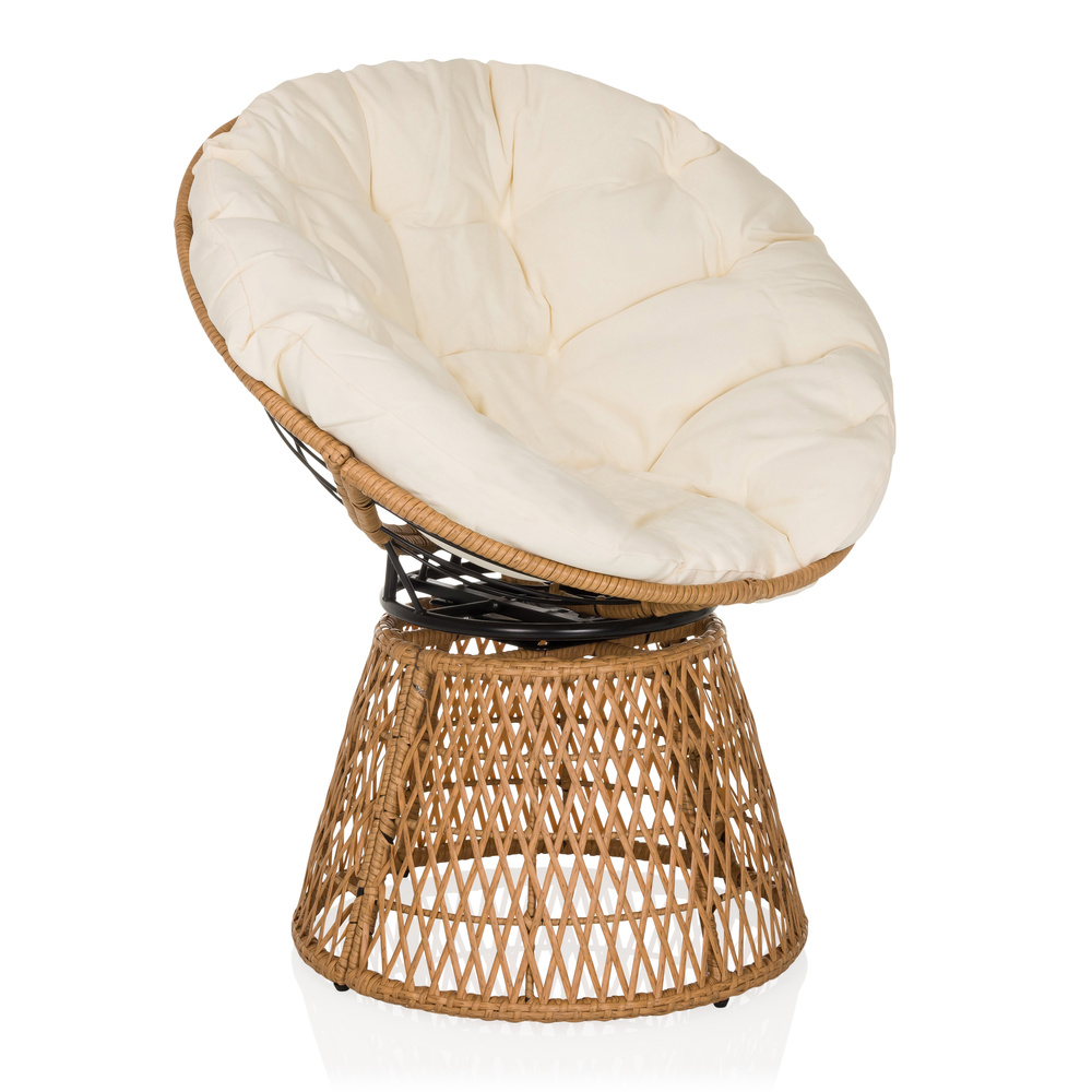 Weavora Poltrona Papasan Girevole con cuscino beige