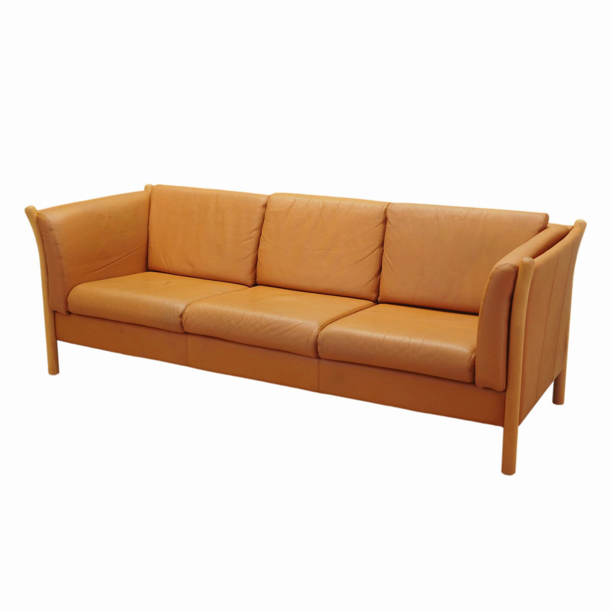 Vintage Sofa 3-Sitzer Leder Orange 1970er Jahre