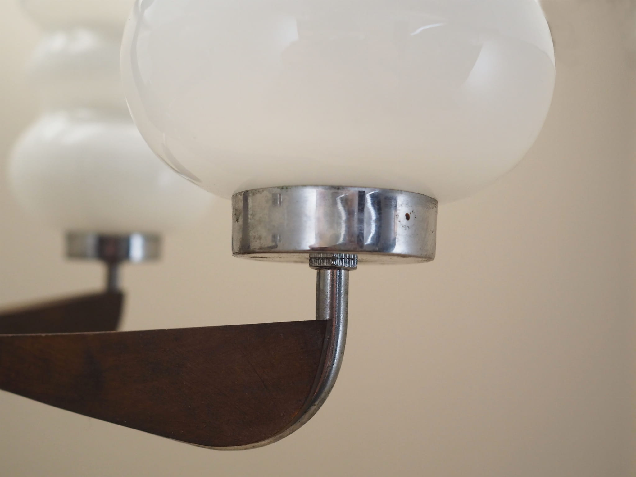 Vintage chandelier wood glass brown 1970s