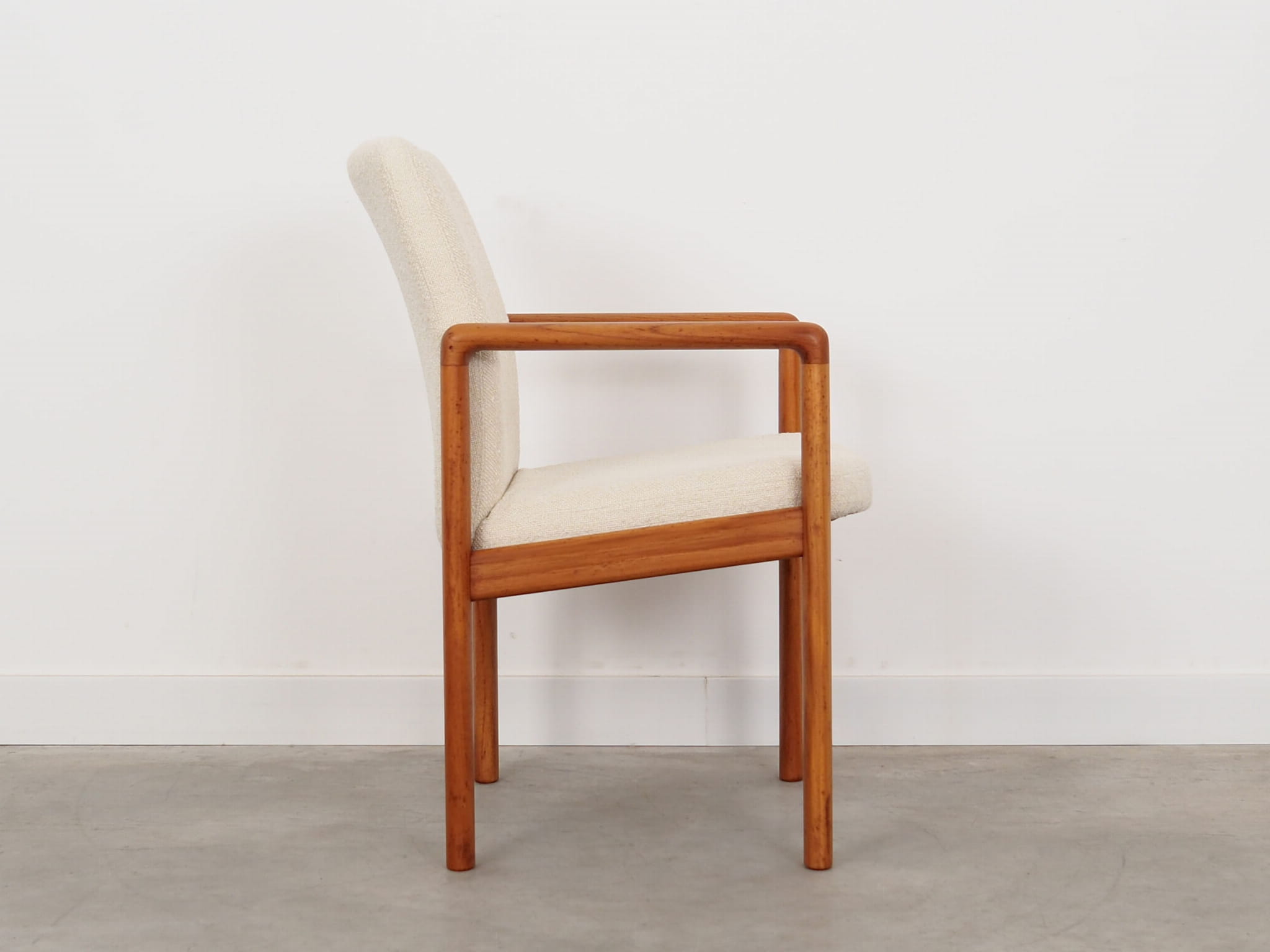 Vintage Chair Teak Wood Textile White 1970s