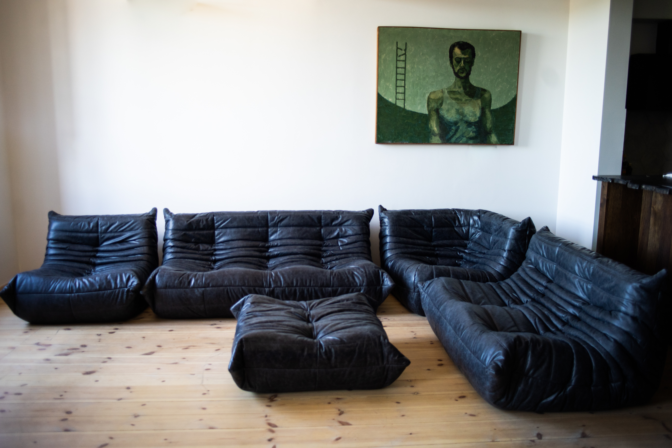 Togo Lounge Set 5 pz. Pelle Pull-Up Nero