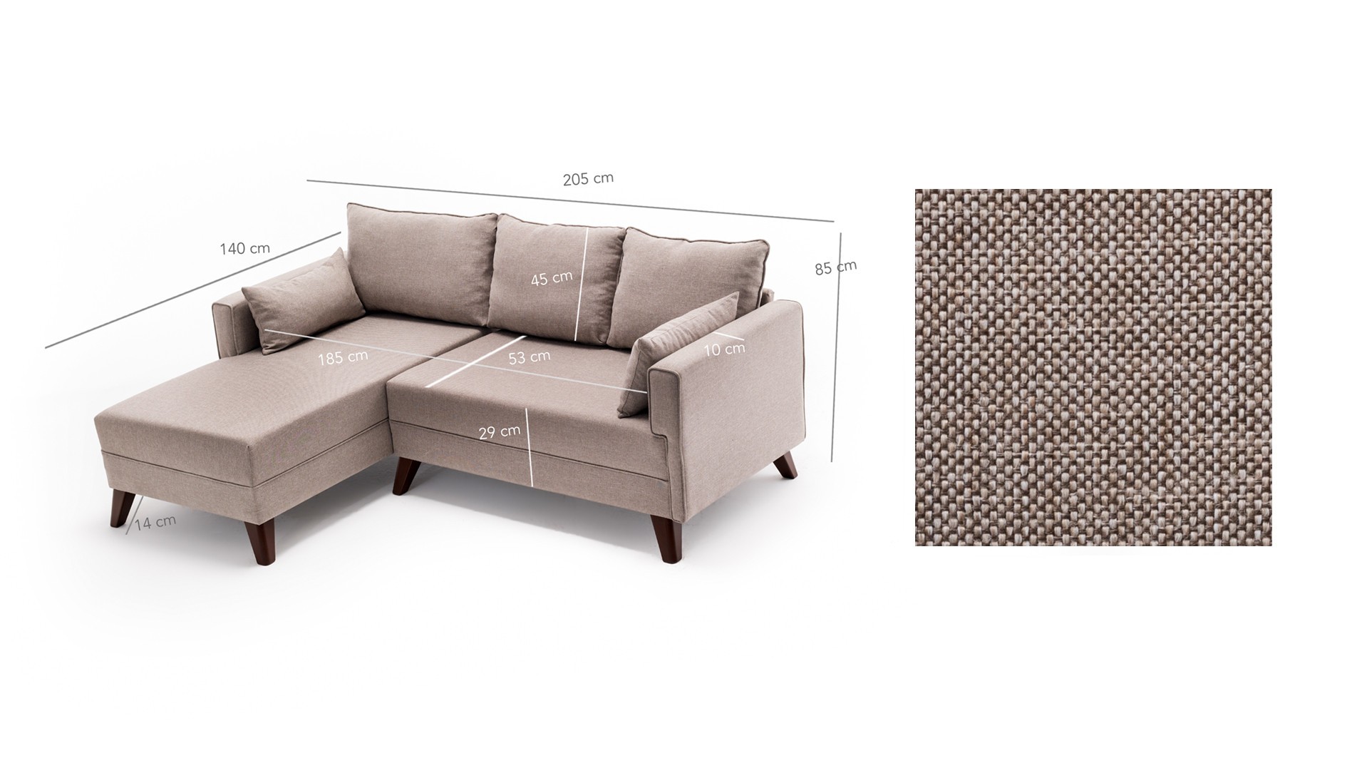 Bella Sofa Récamiere Links mit Hocker Creme